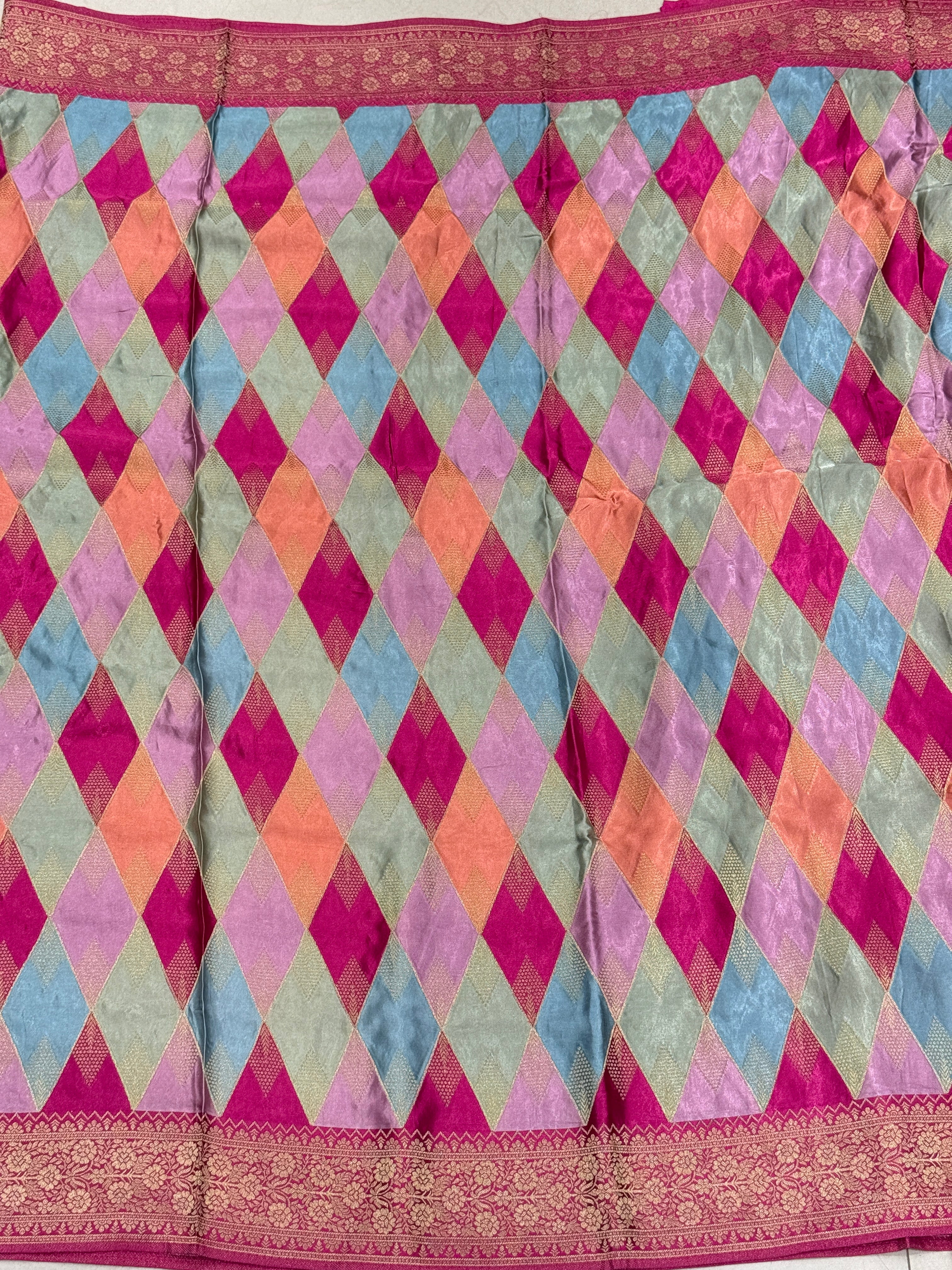 Raspberry Contemporary Kaju Katli Design Banarasi Modal Satin Rangkat Saree