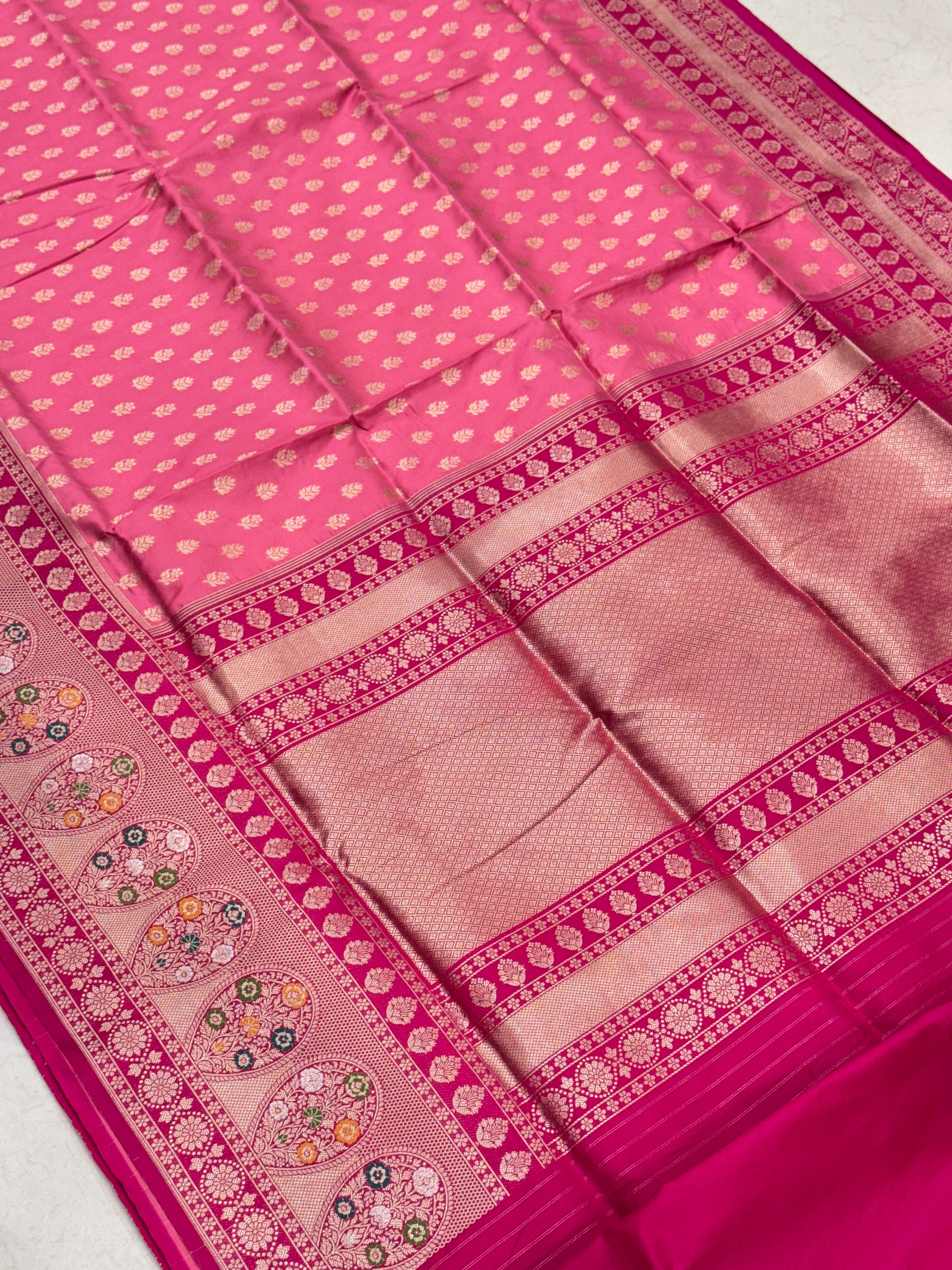 Pink Small Butti Rani Border Banarasi Silk Saree