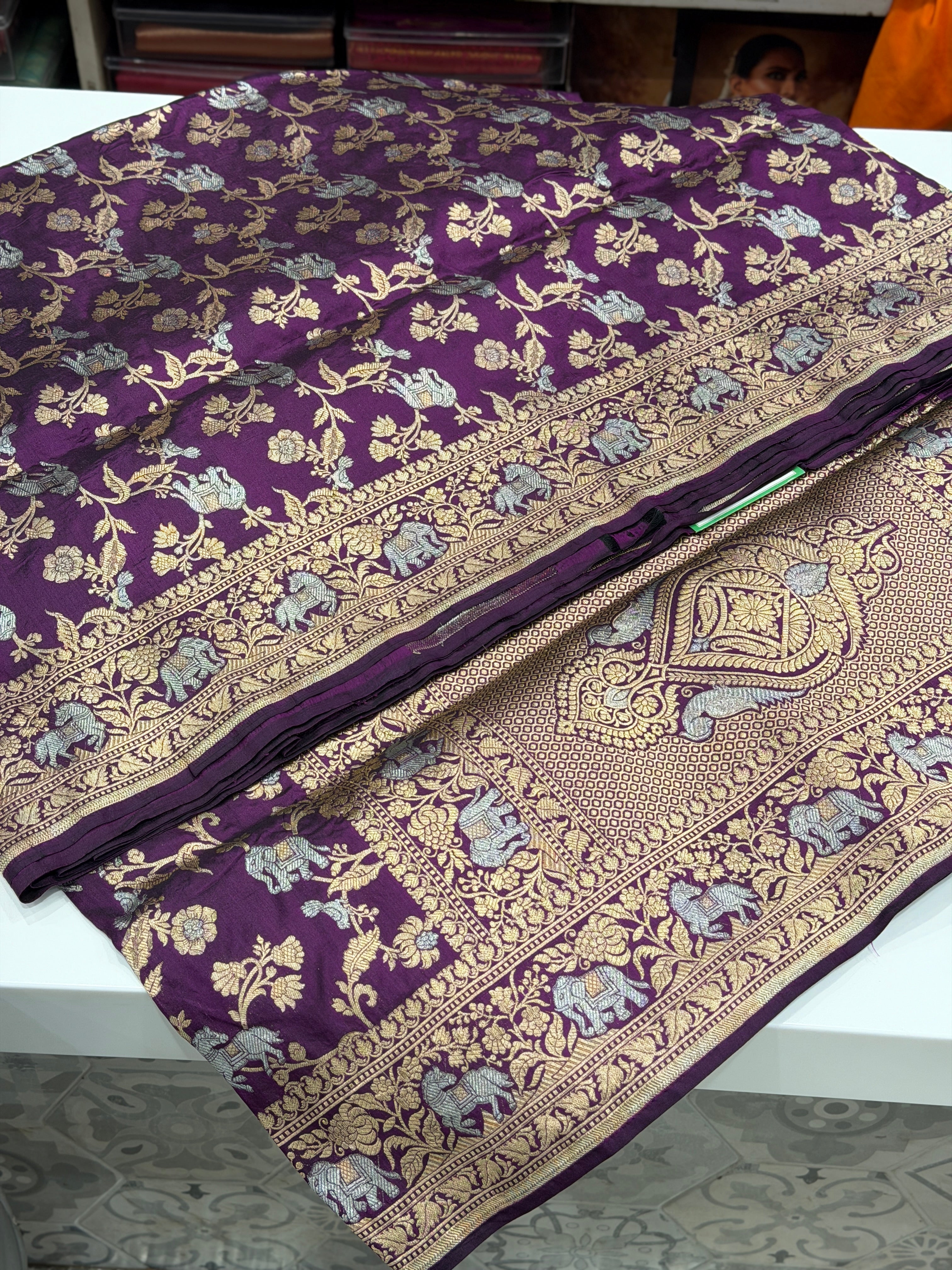 Violet Shikara Handloom Banarasi Katan Silk Saree