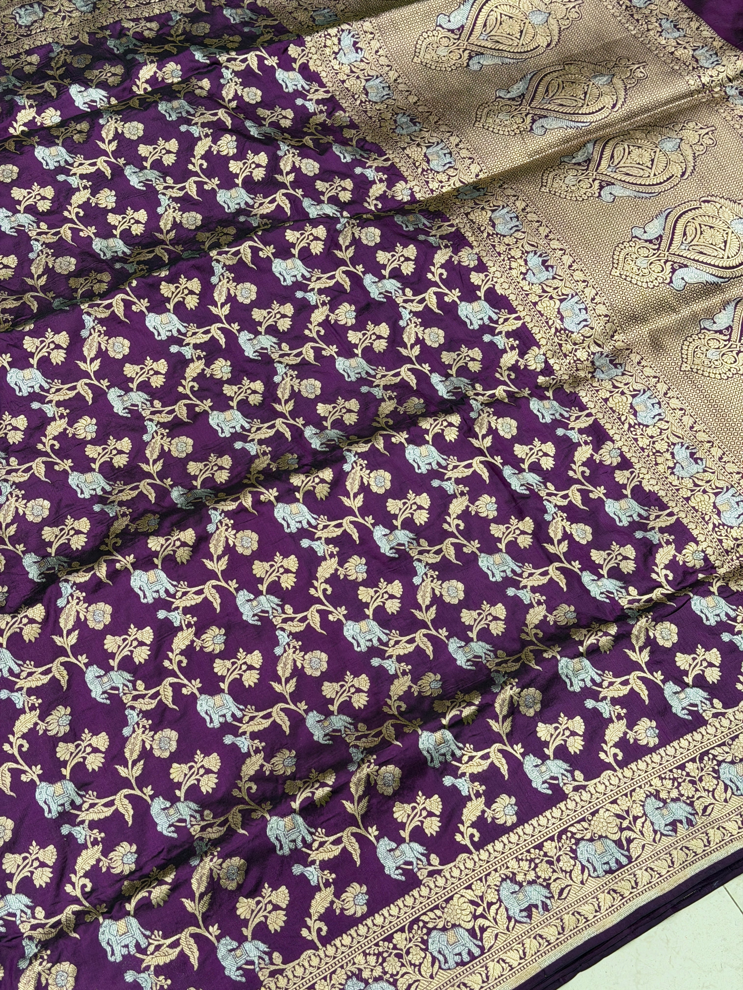 Violet Shikara Handloom Banarasi Katan Silk Saree