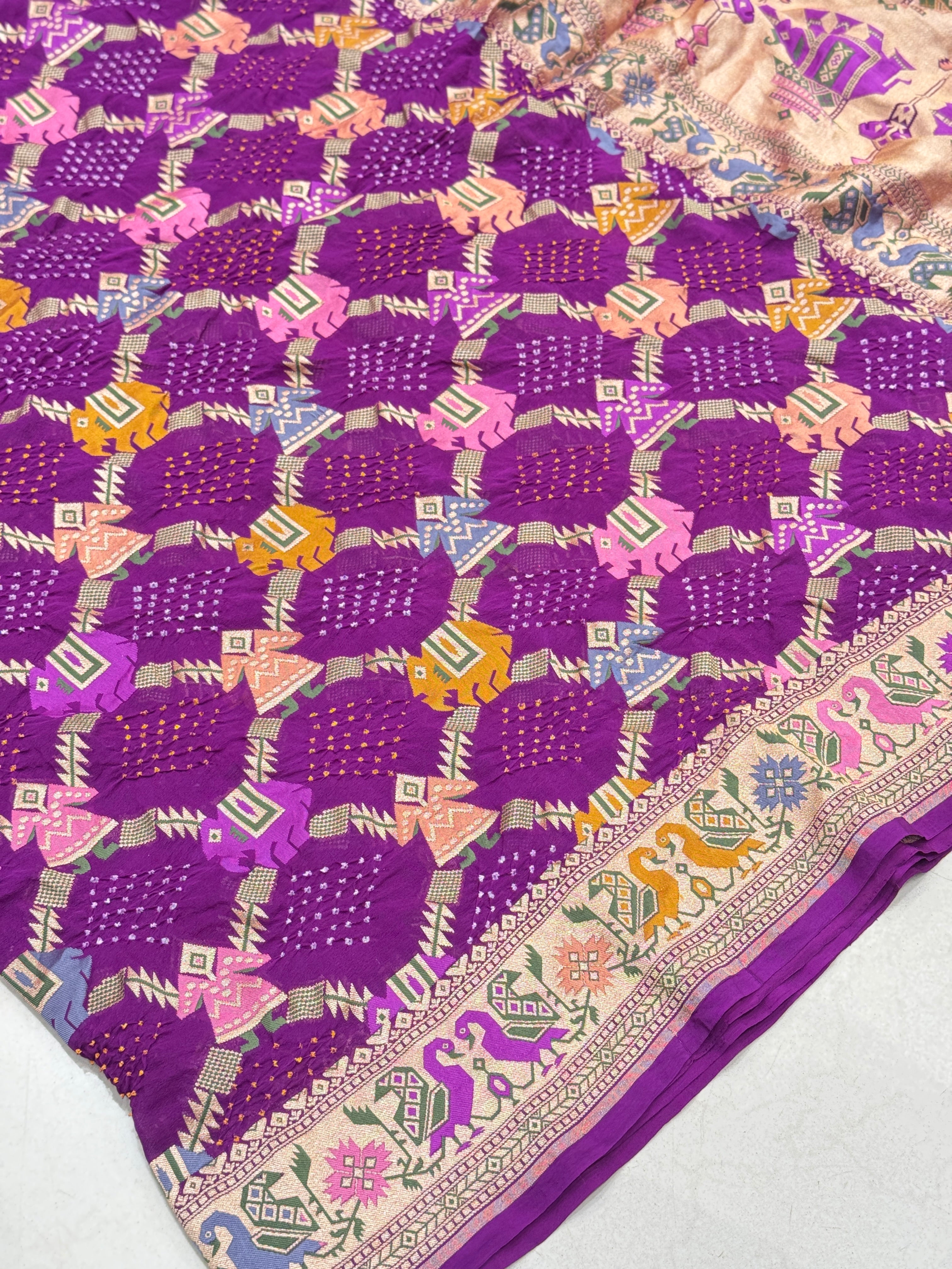 Violet Meenakari Handloom Bandhej Saree Patola Weave