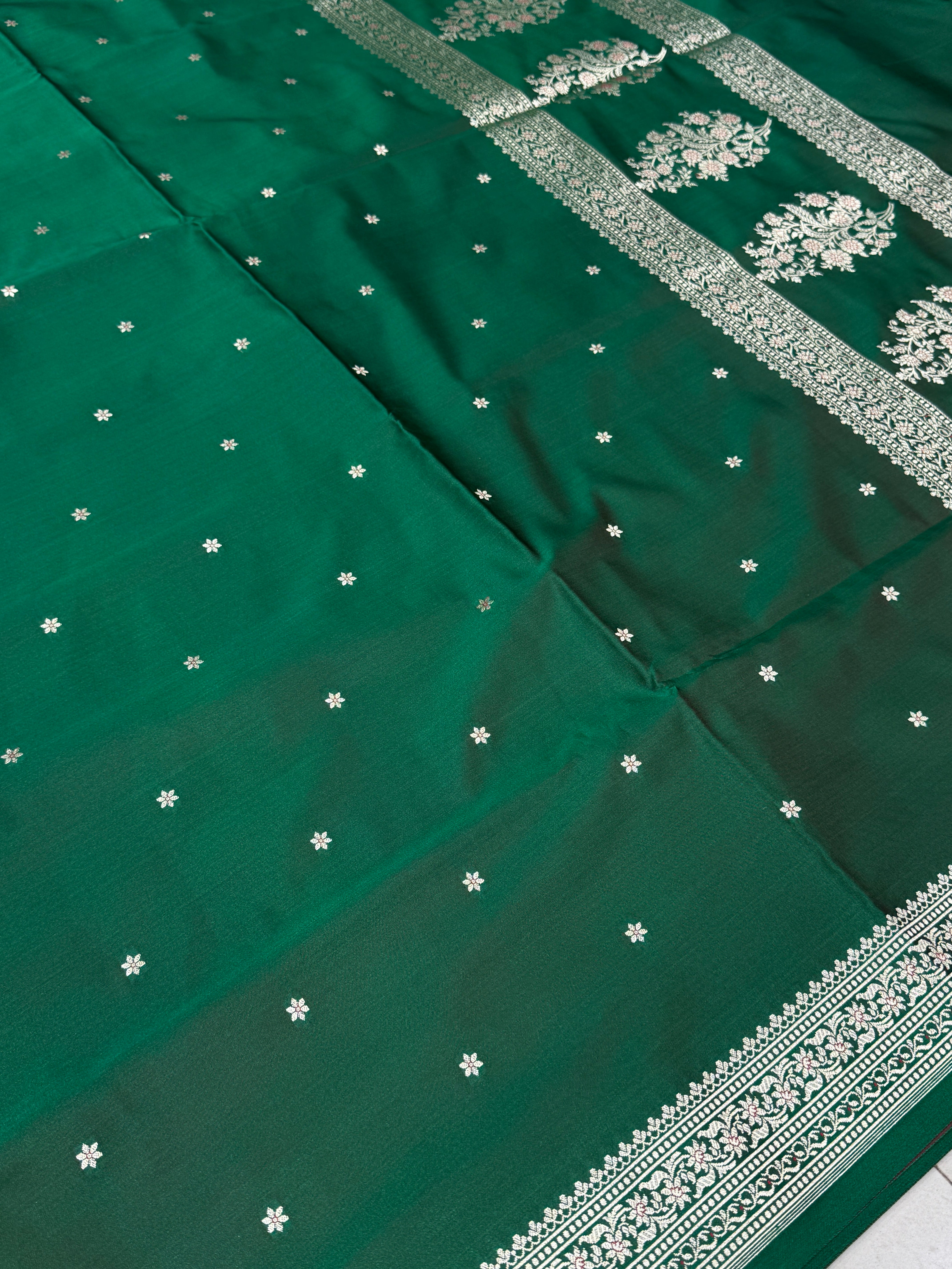 Bottle Green Banarasi Silk Star Butti Saree