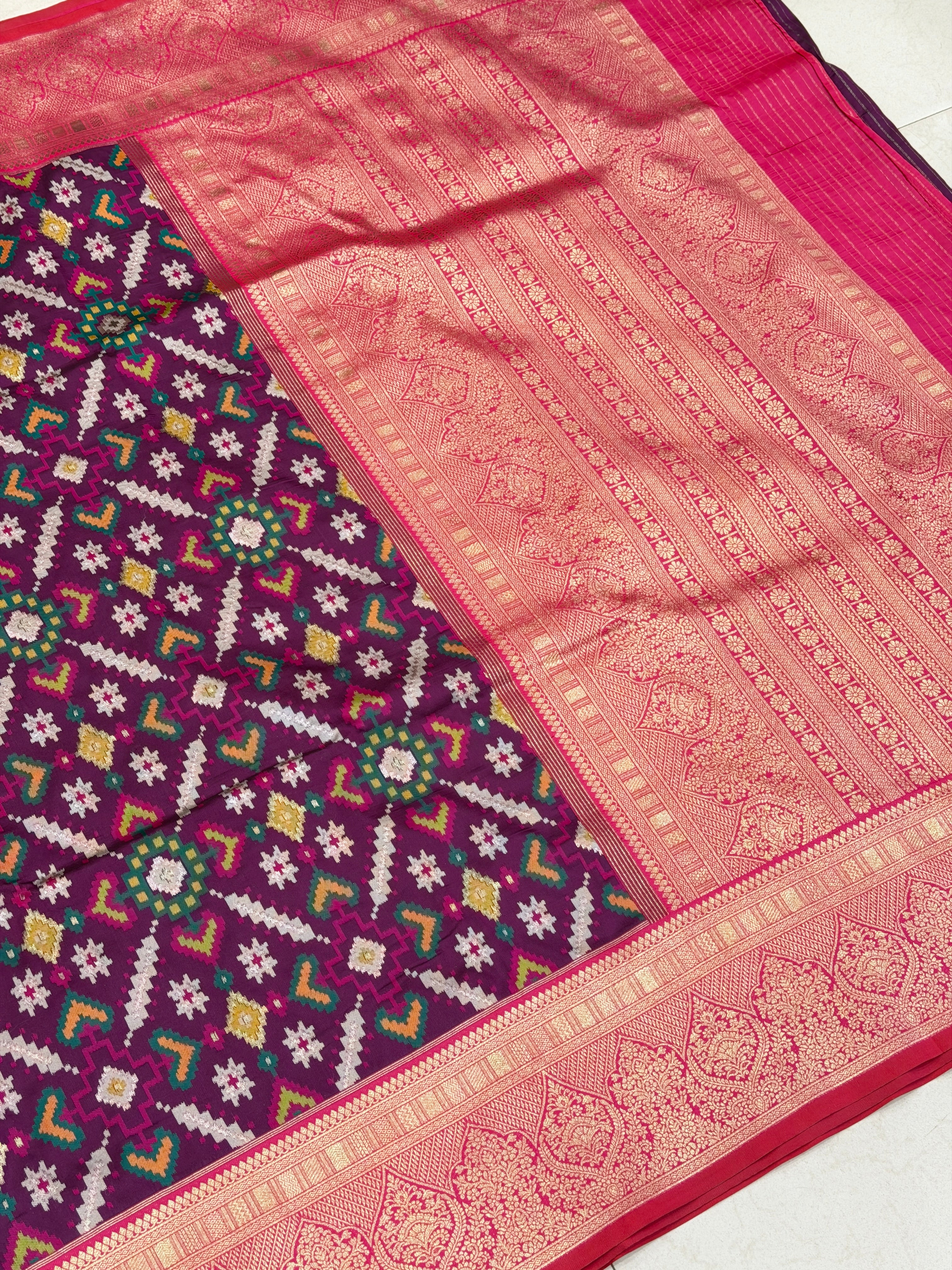 Wine Ratan Chowk Ikat Patola Banarasi Weaved Jaal Saree