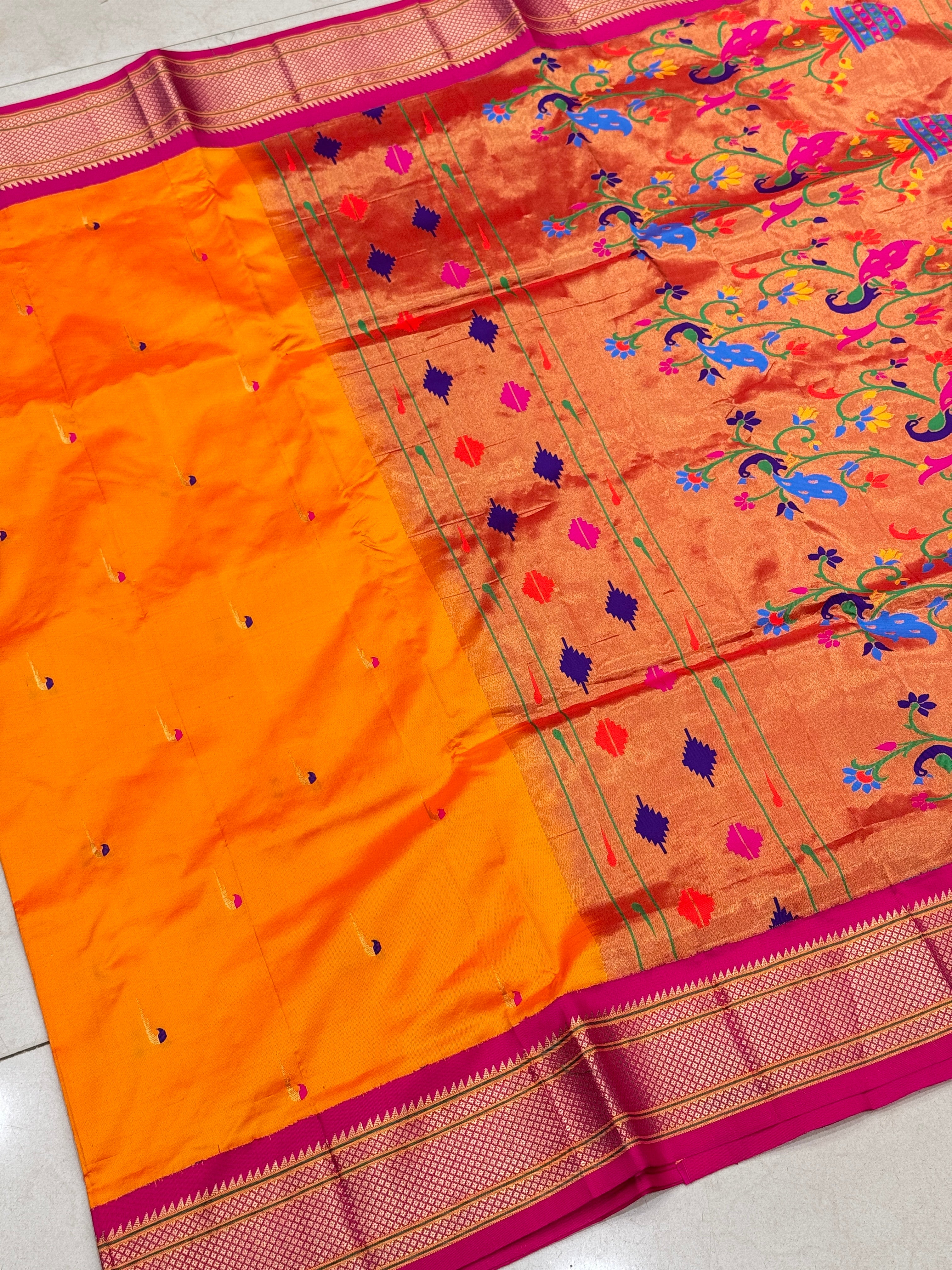 Orange Pure Silk Paithani Saree