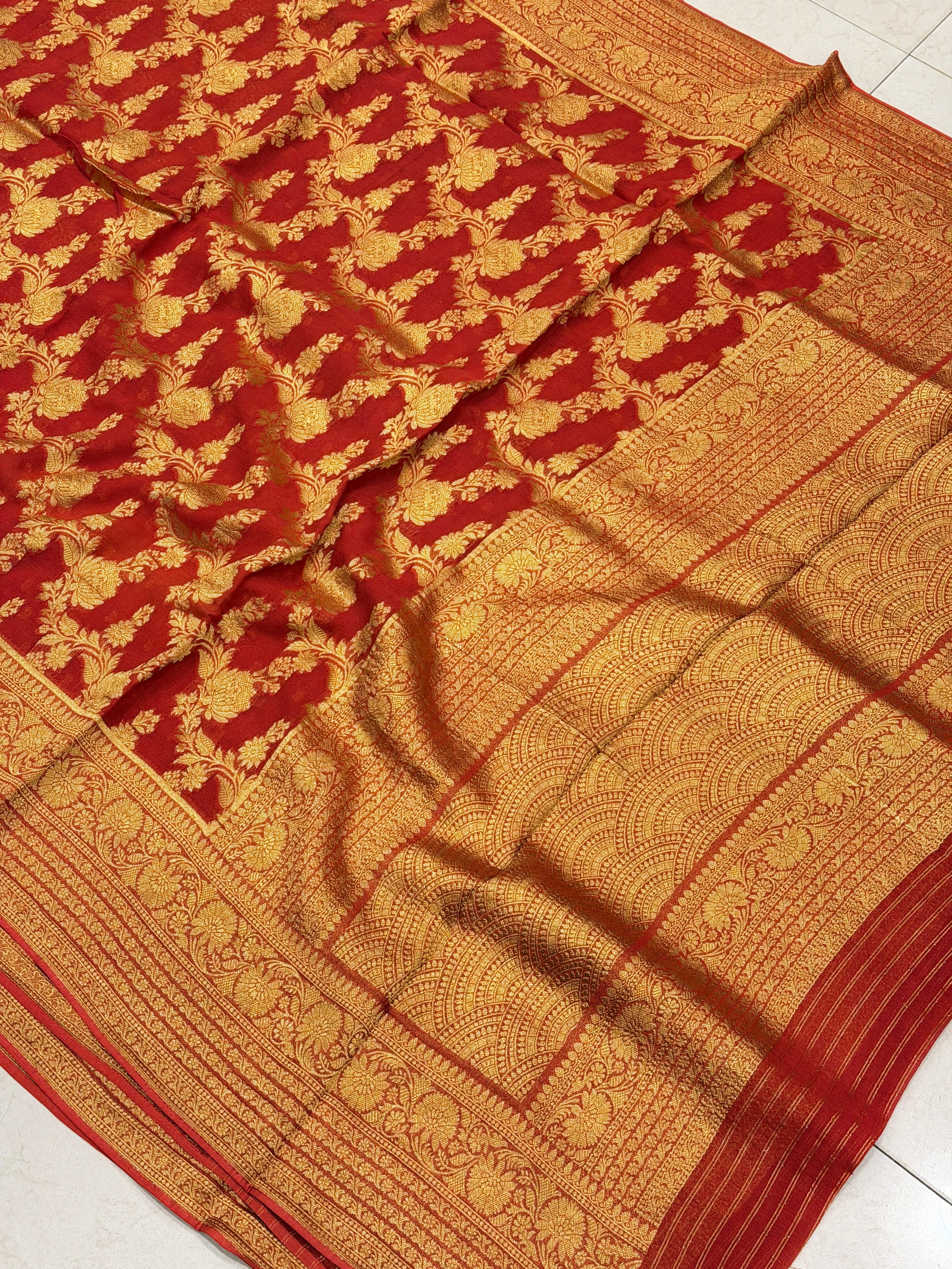 Red Jaal Banarasi Khaddi Georgette Saree