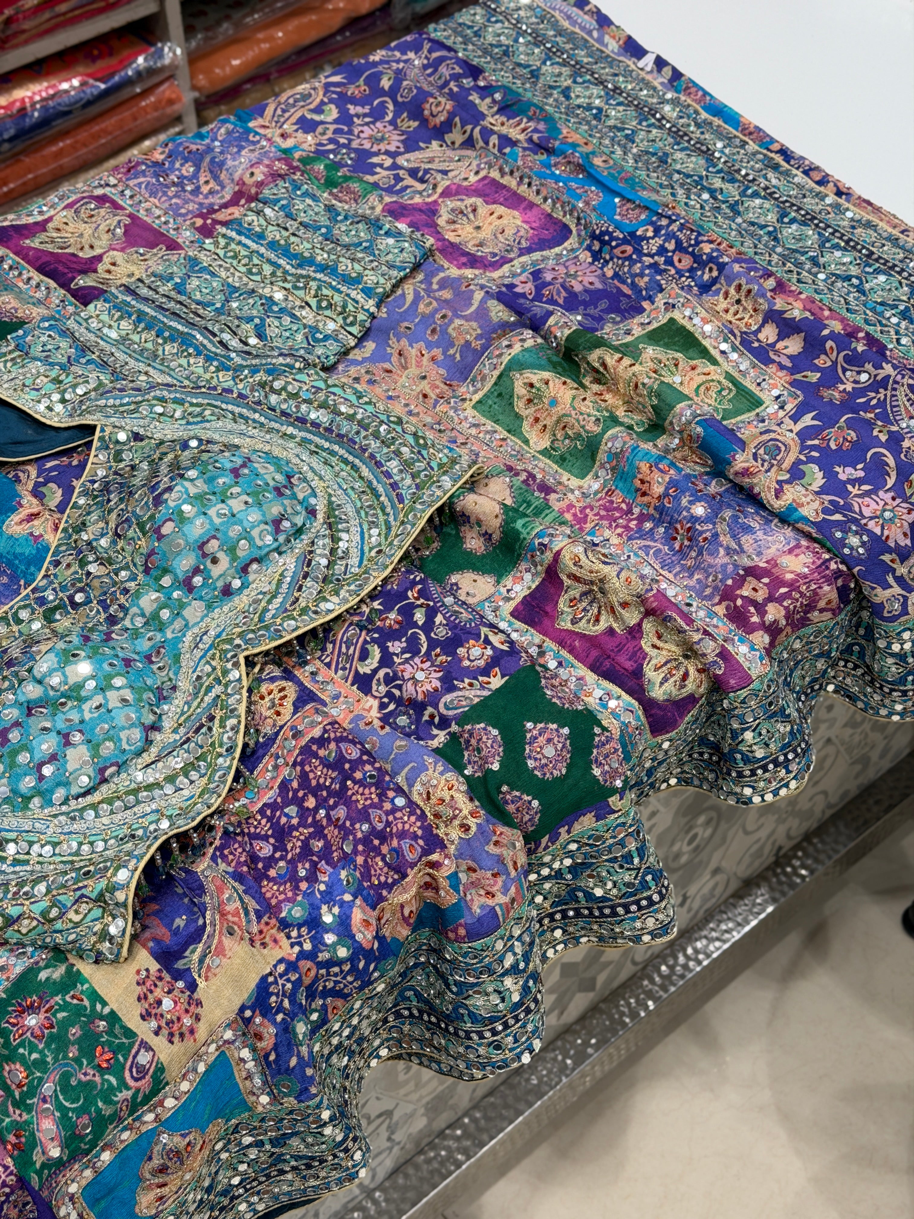 Violet TT Inspired Chiffon Real Mirror Hand Embroidery Ready Blouse Saree