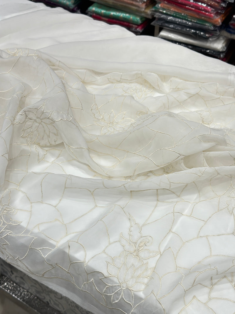 White On White 3 D Embroidery Saree