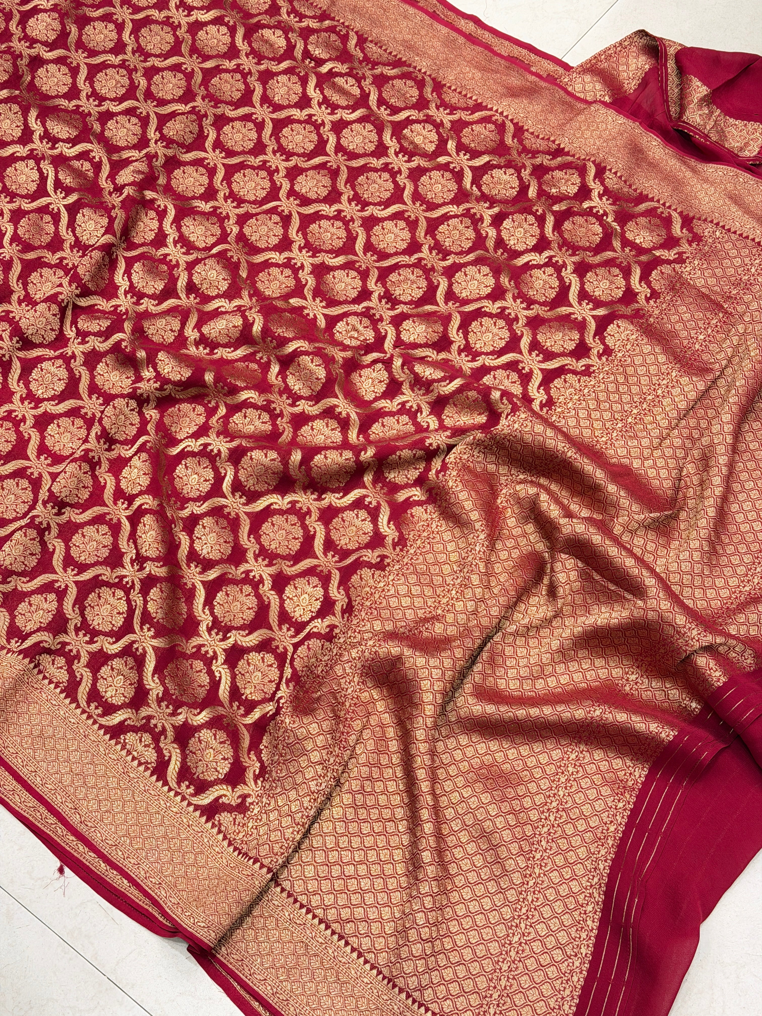 Crimson Jaal Banarasi Khaddi Georgette Saree