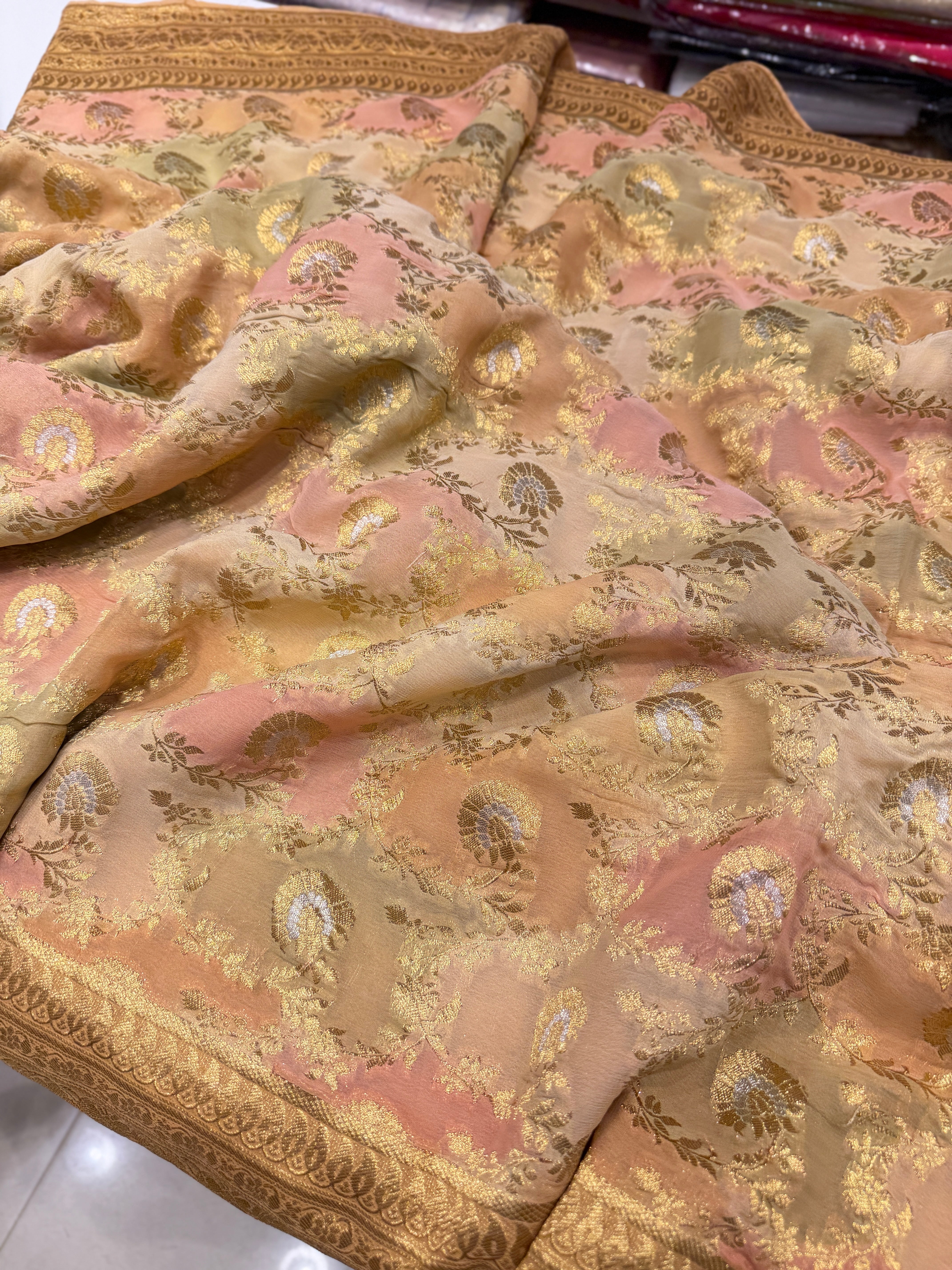 Brush Paint Banarasi Khaddi Georgette Saree