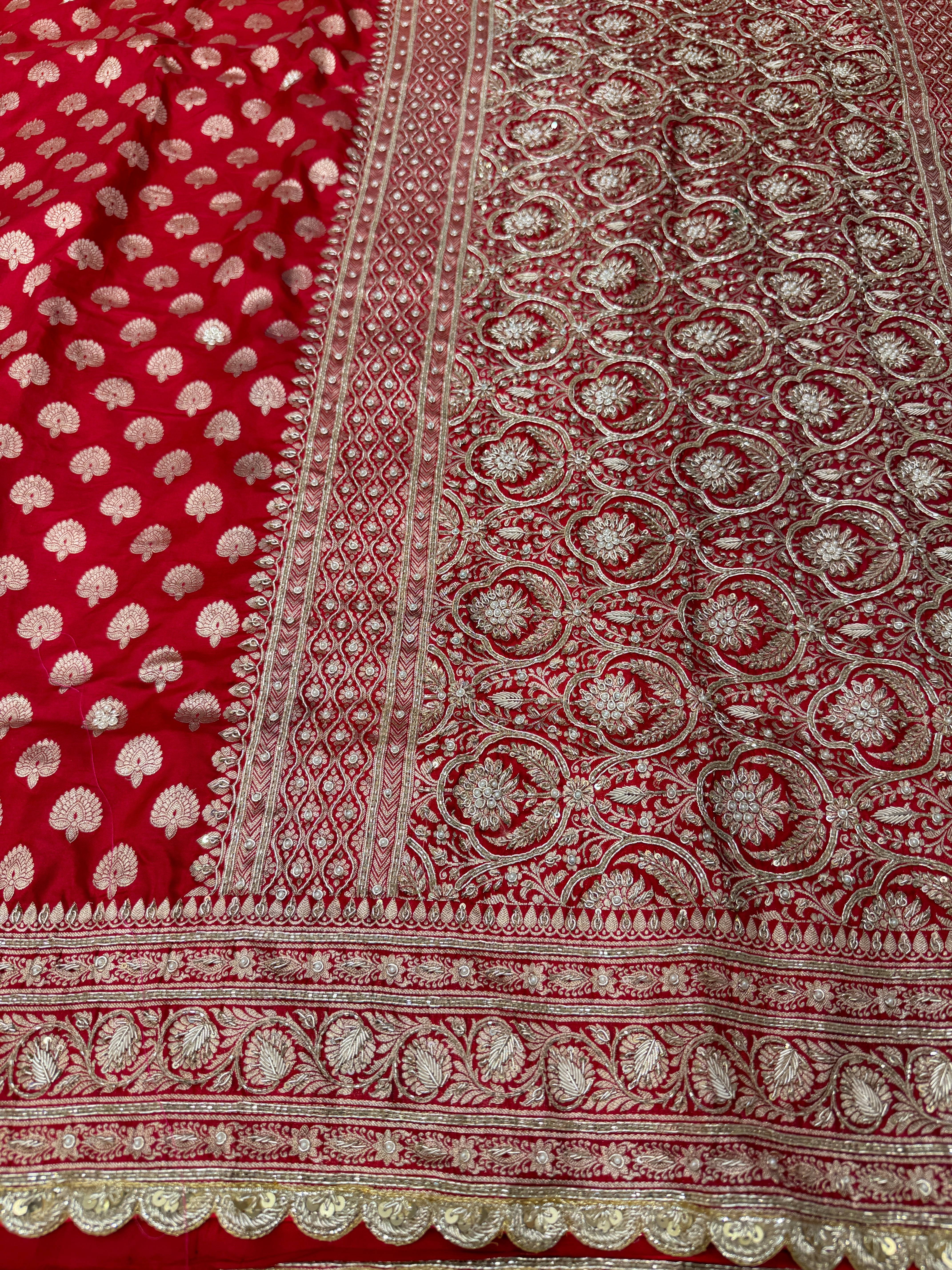 Red Buttis Handloom Banarasi Pure Katan Zardosi Embroidery Saree