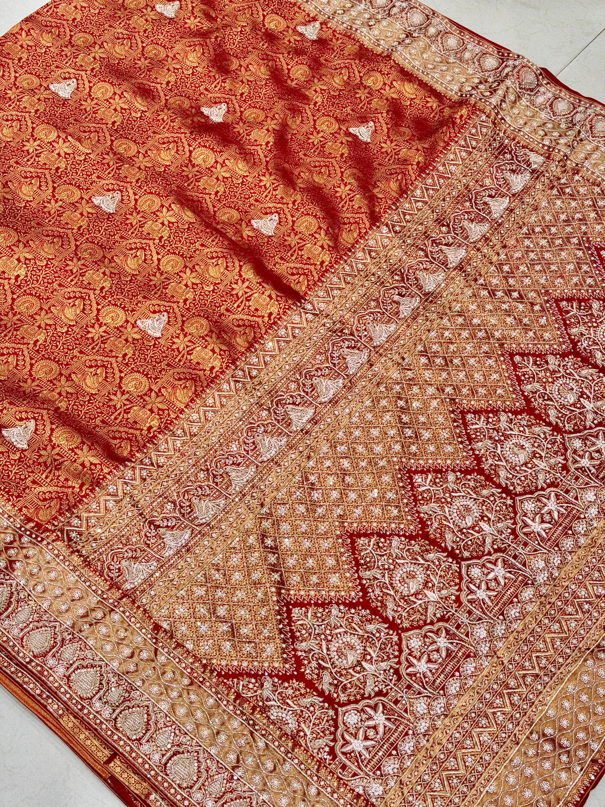 Red Kanjivaram Doli Motifs Zardosi Hand Embroidery Saree