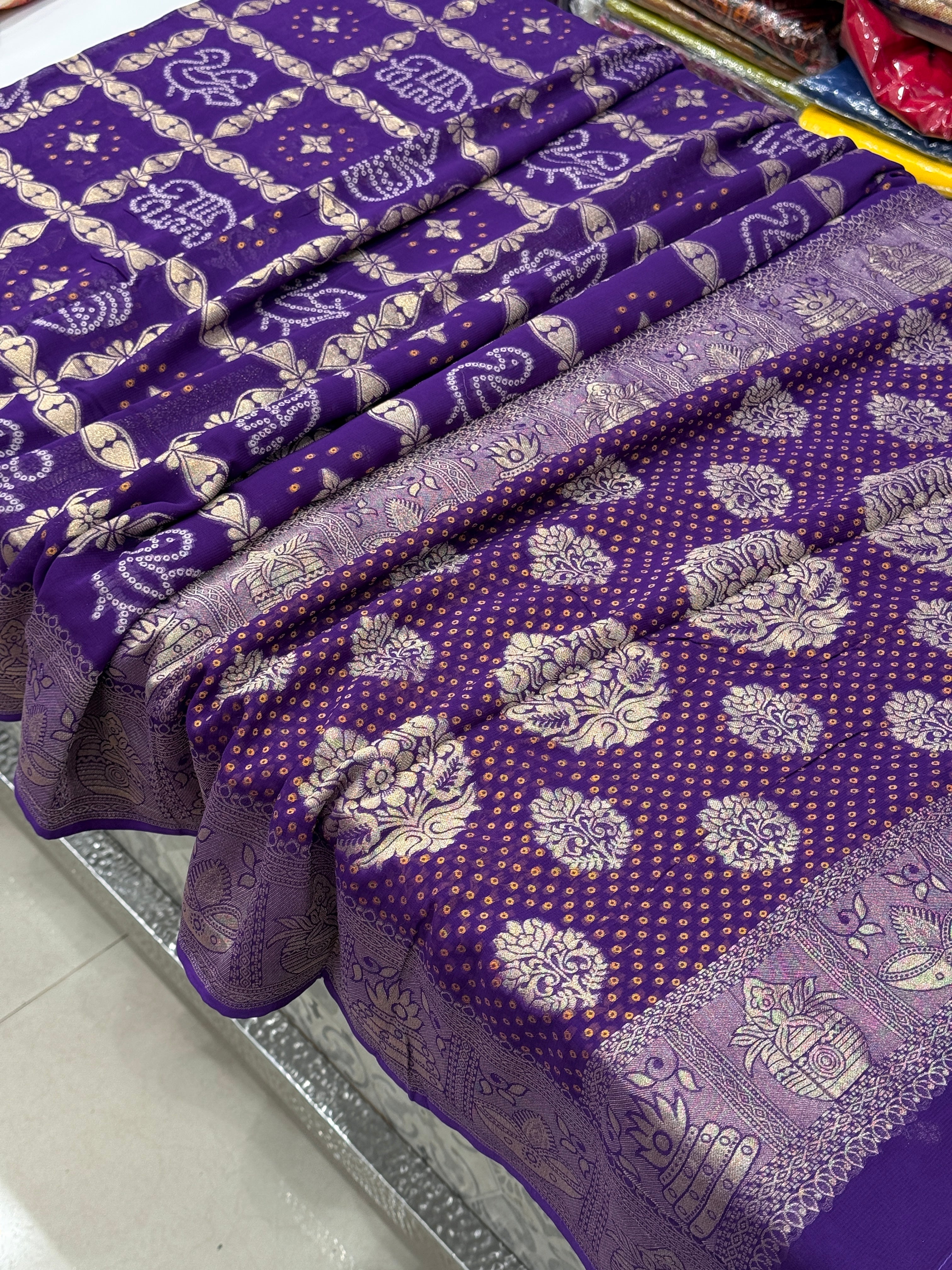 Violet Woven Bandhej Georgette Gharchola Saree 3.0