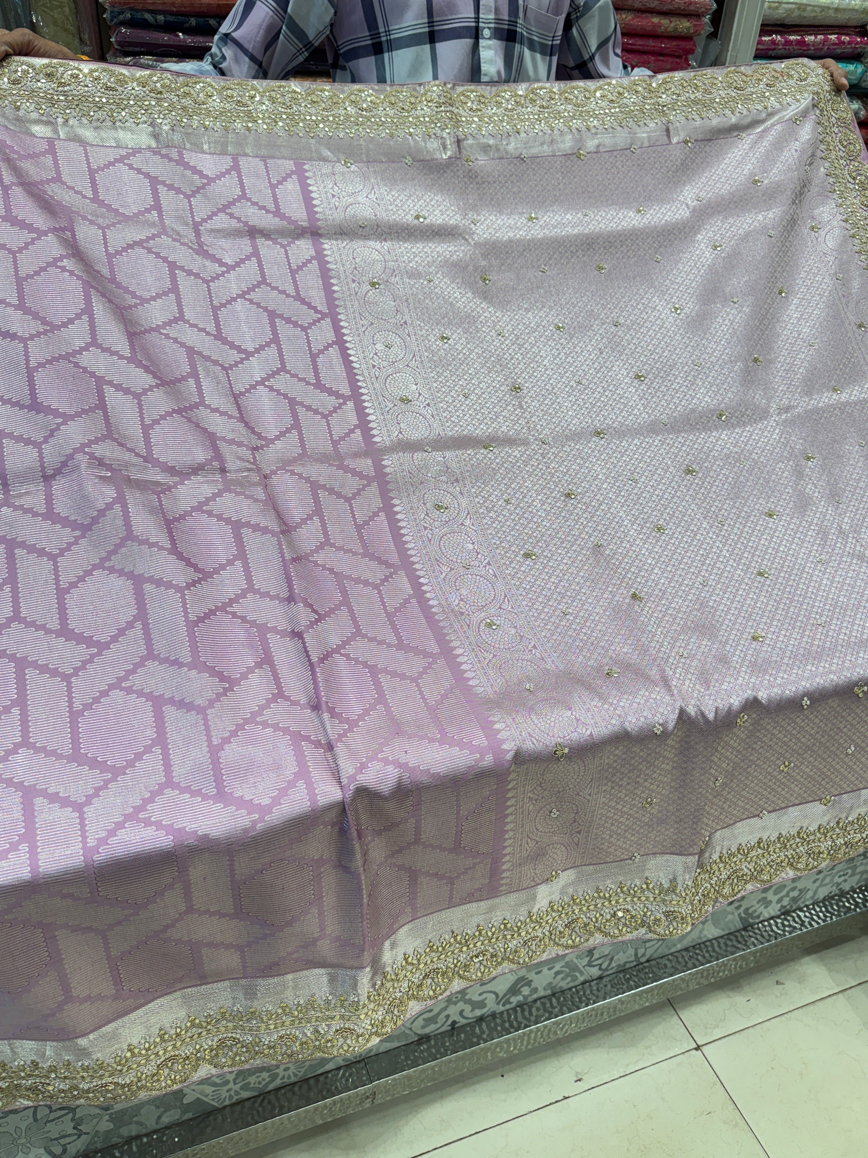 Lilac Contemporary Kanjivaram Zardosi Hand Embroidery Saree