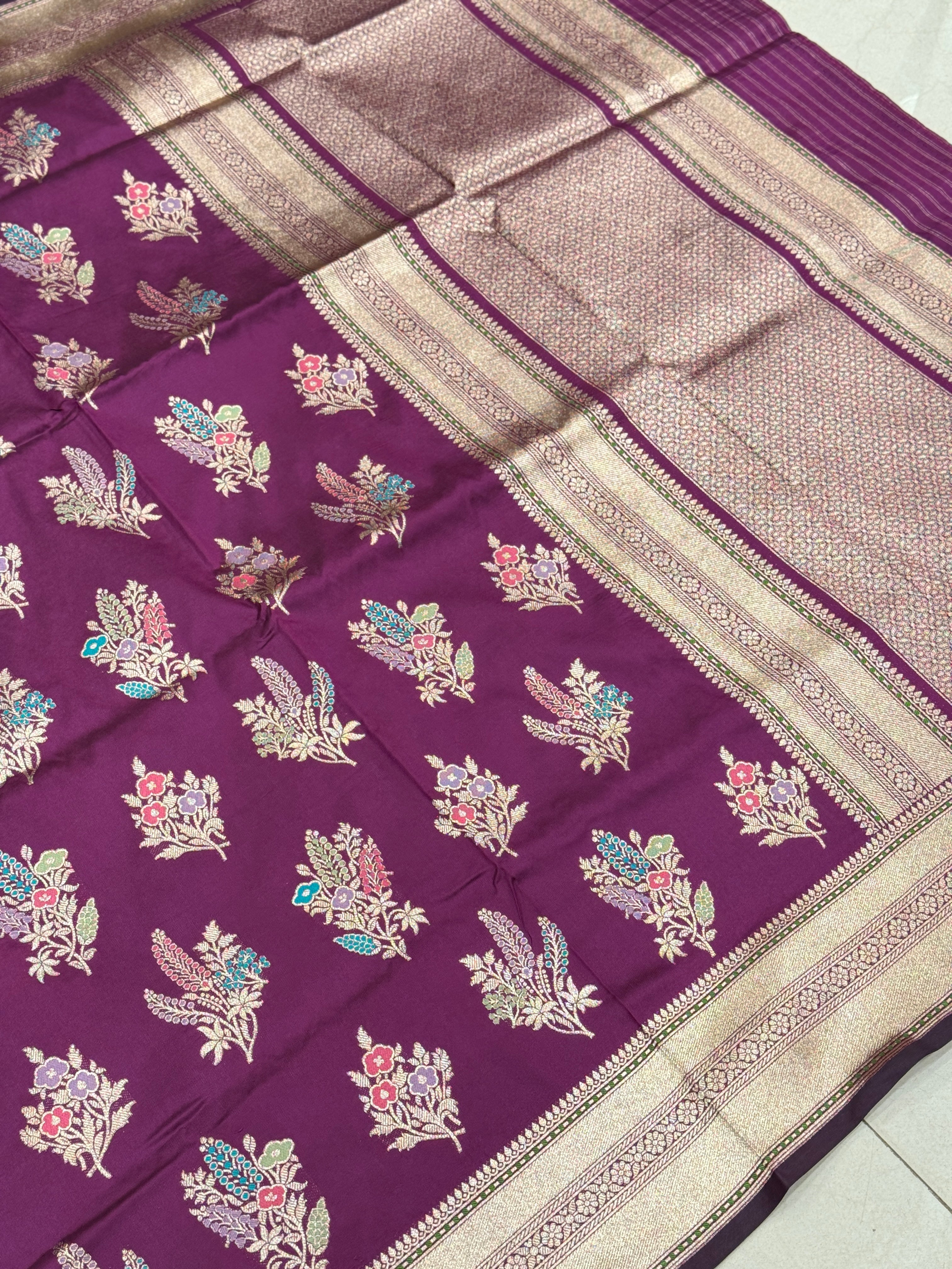 Purple Paisley Butta Banarasi Silk Saree