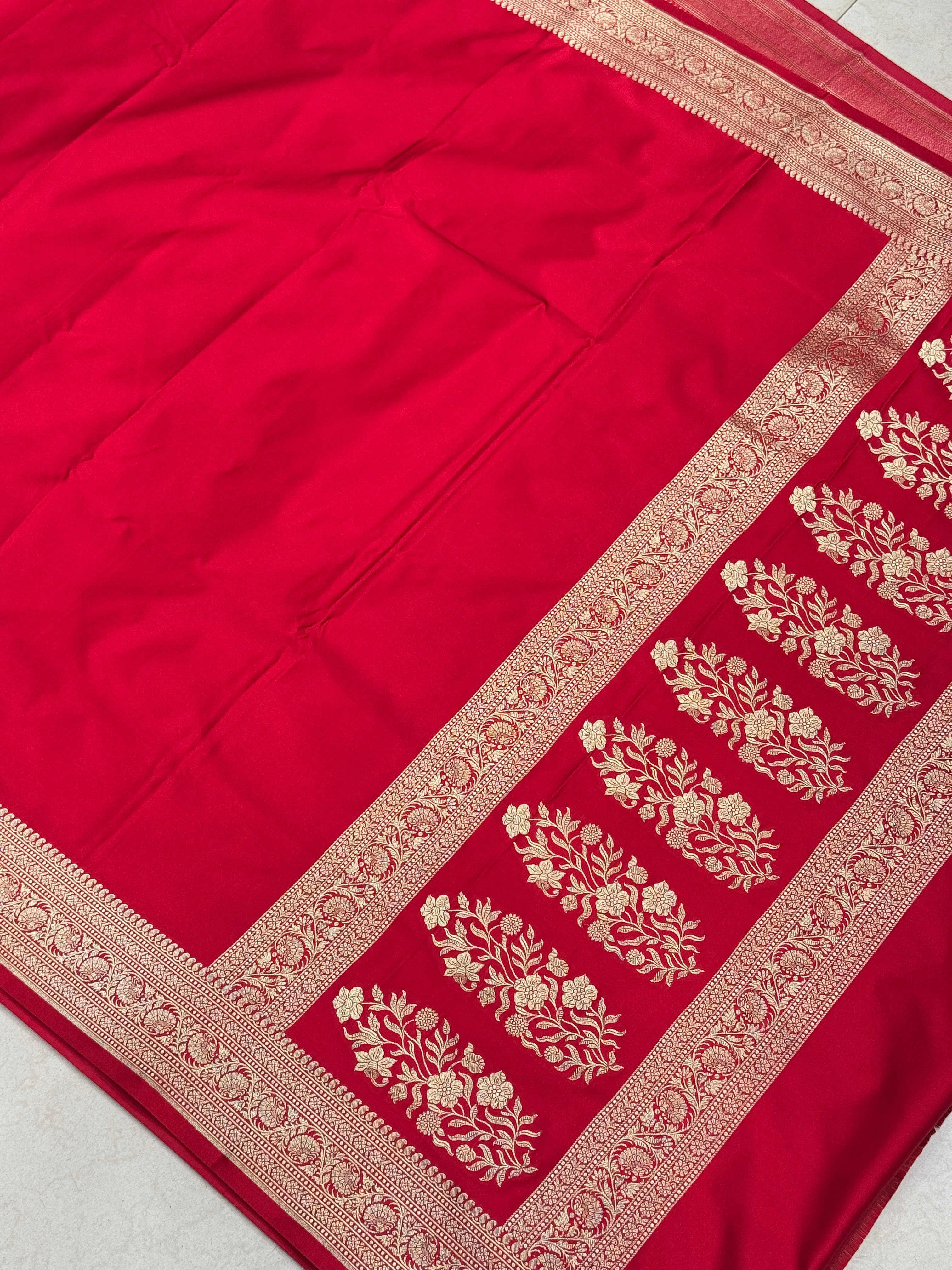 Red Banarasi Plain Body Border Saree