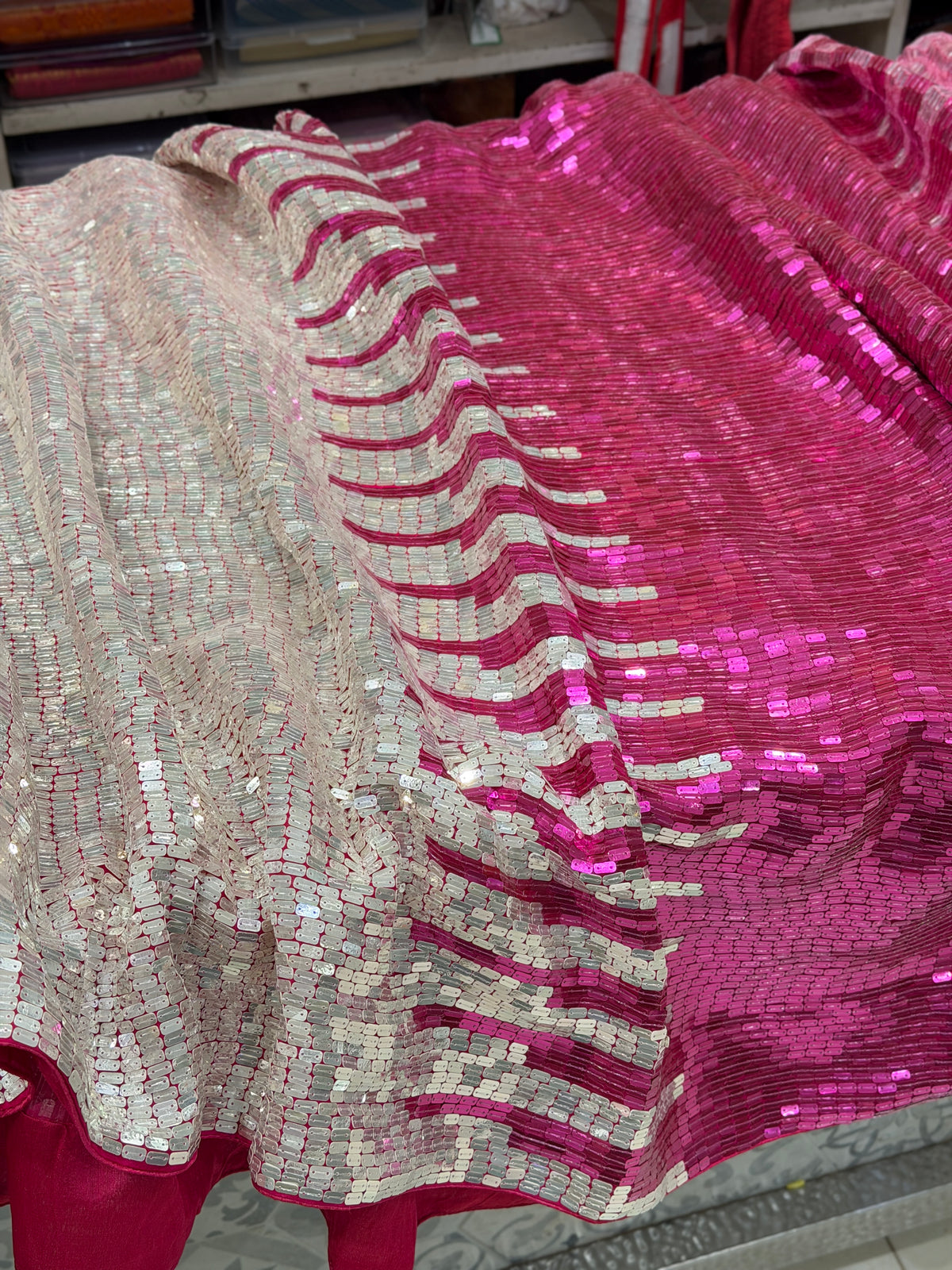 Manish Malhotra Inspired Rani Pink Sequin Saree