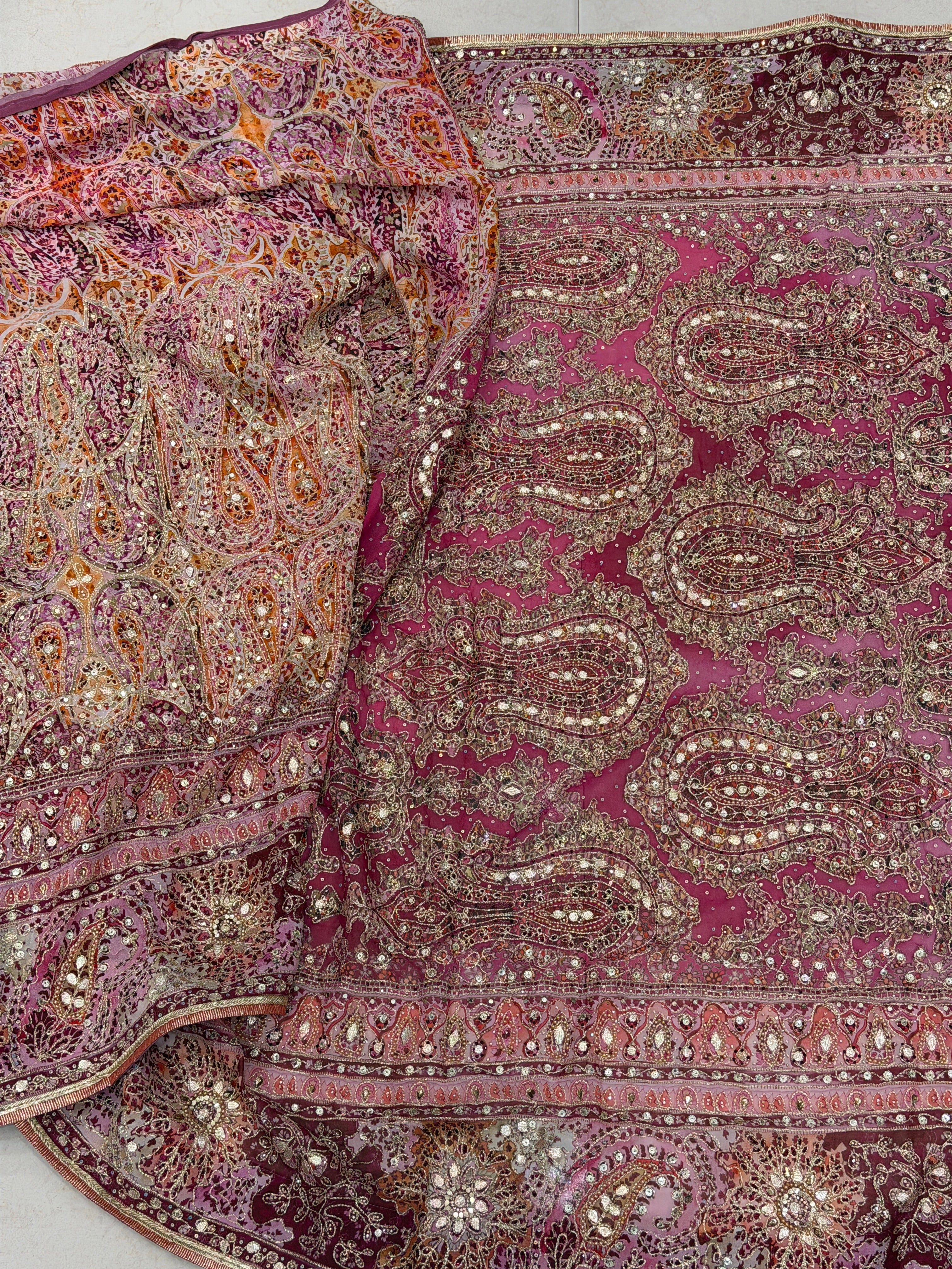 Pink Kashida Keri TT inspired Banarasi Crepe Hand Embroidery Saree