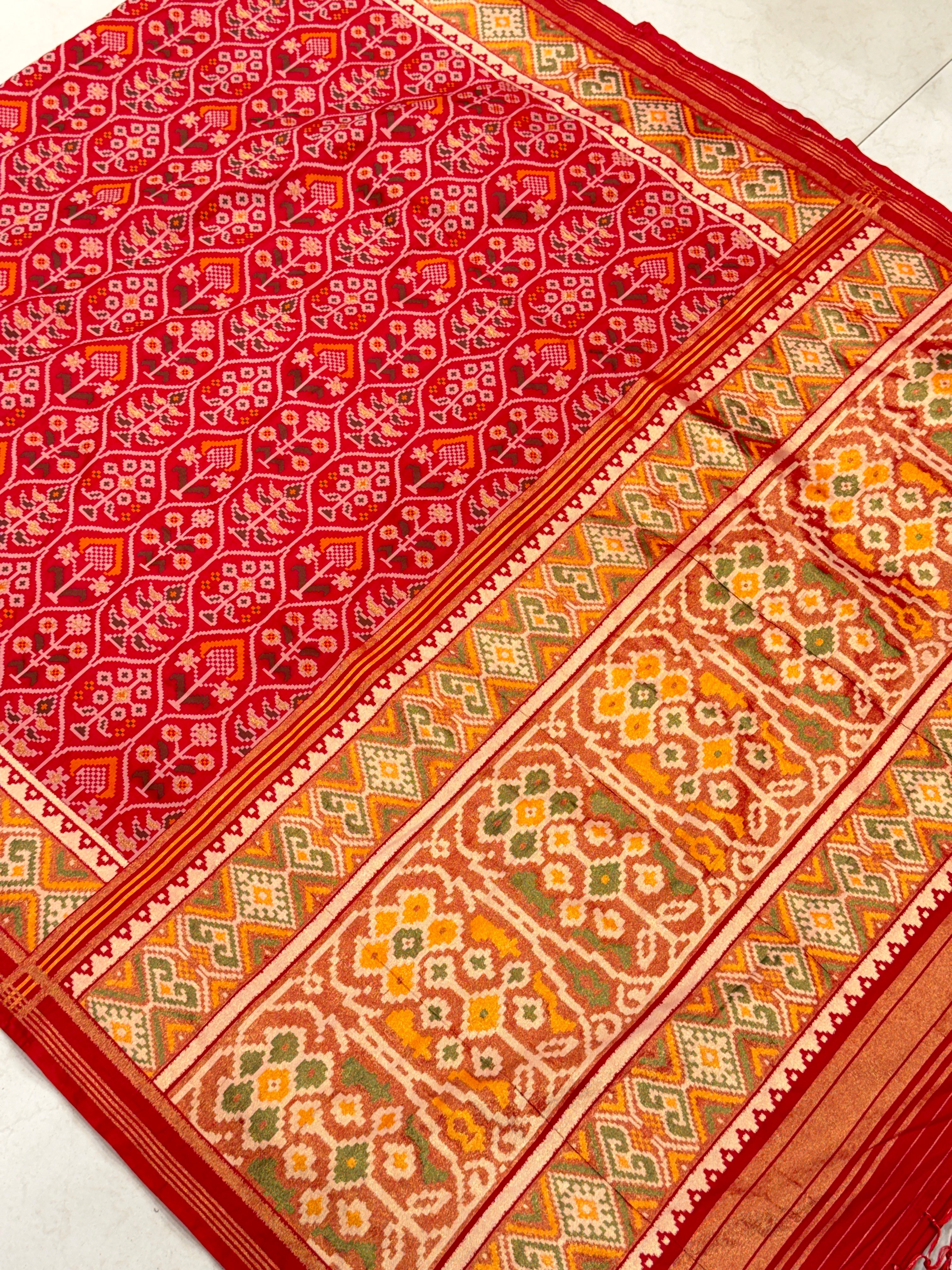 Red Crown Jaal Semi Silk Patan Patola Saree