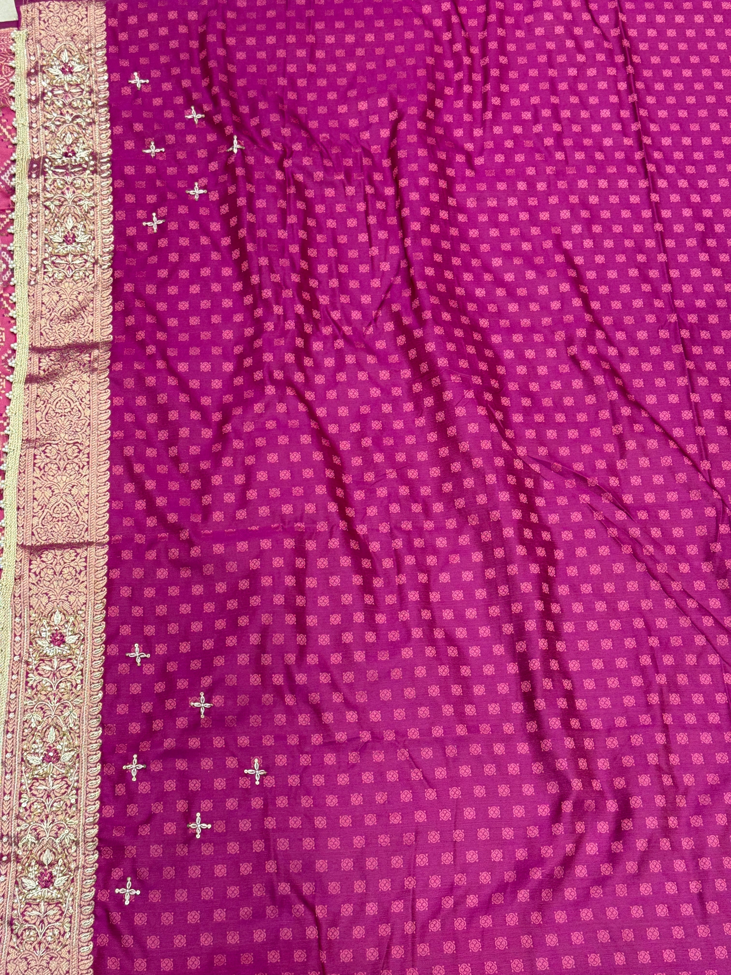 Wine Banarasi Patola Zardosi Knot Embroidery Saree