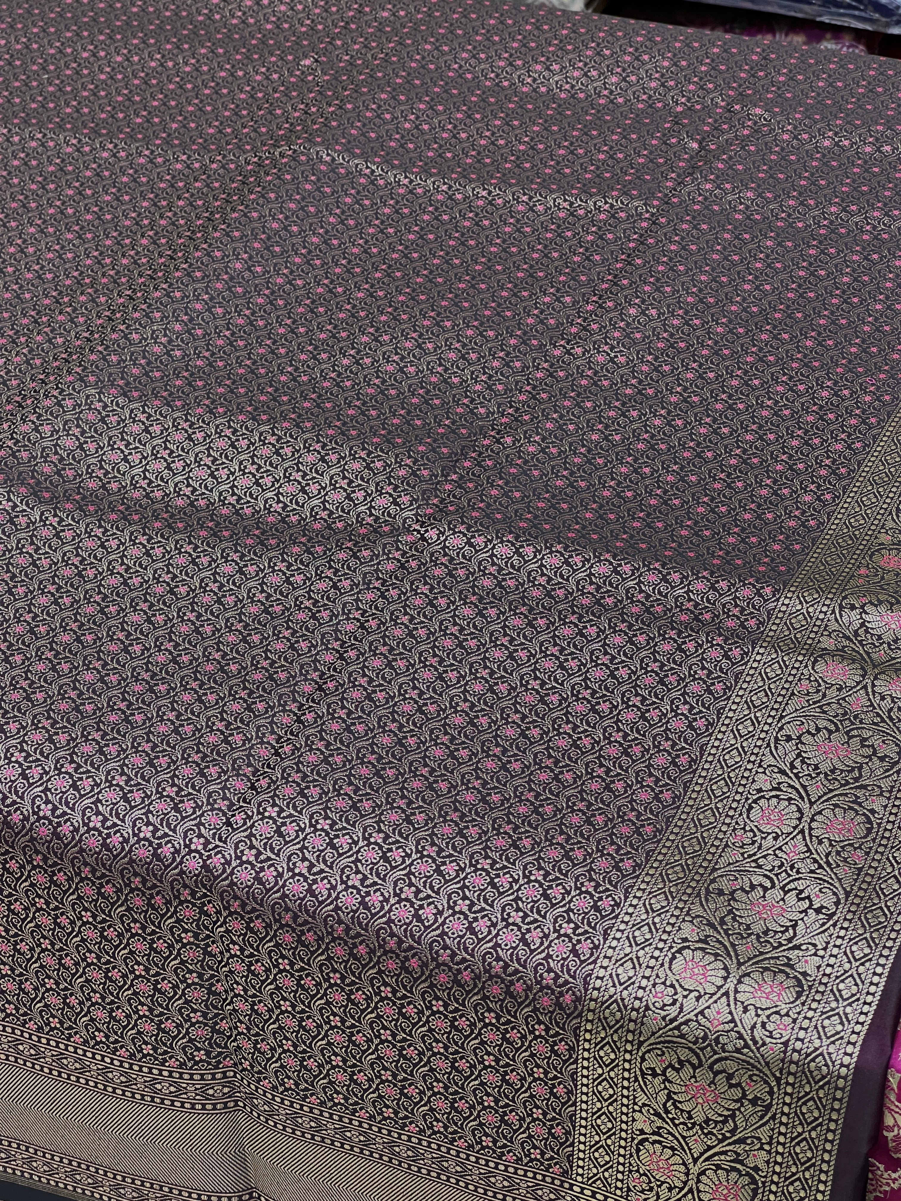 Blackish Wine Banarasi Intricate Jaal Saree