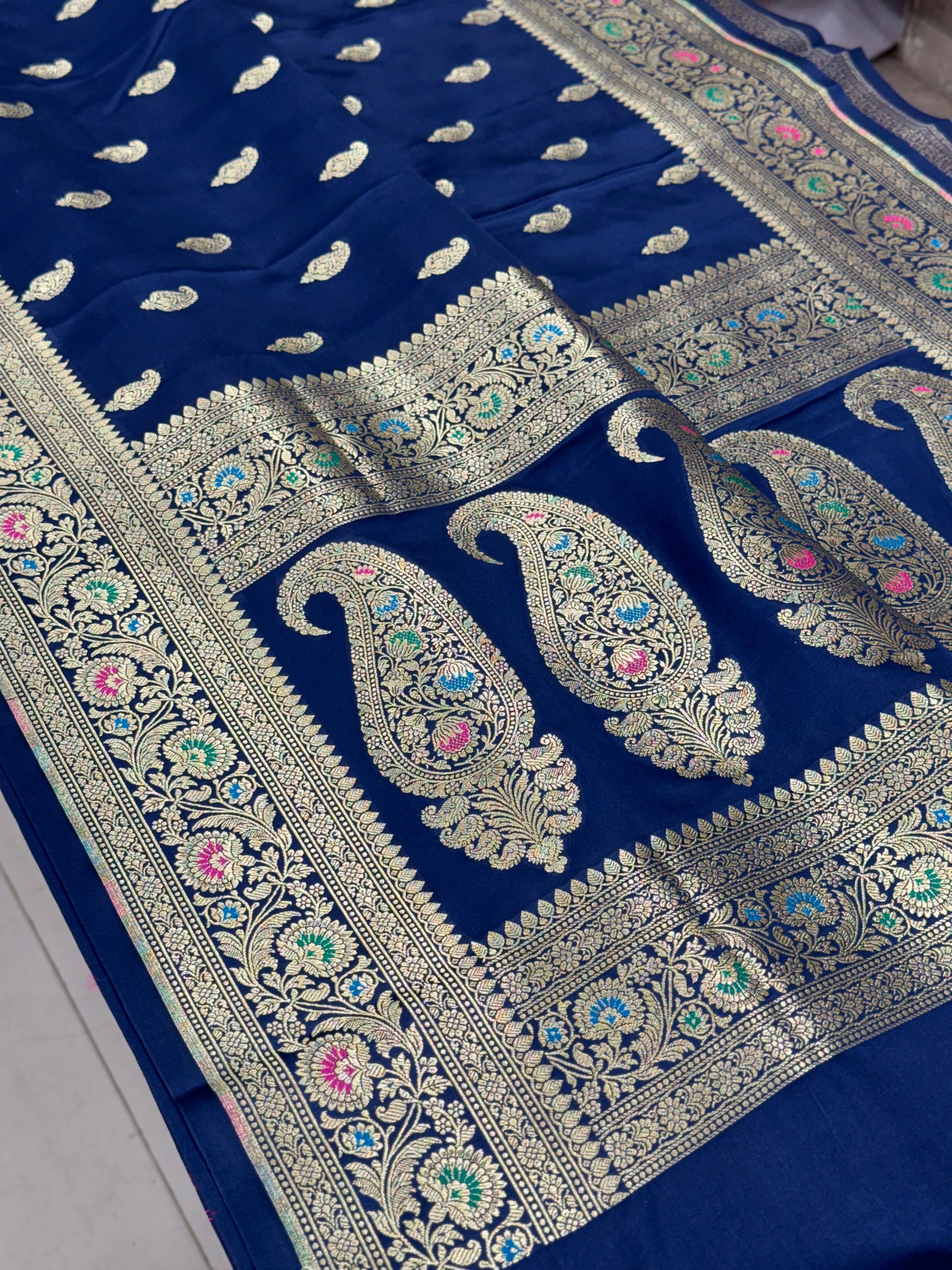 Royal Blue Banarasi Silk Meenakari Saree