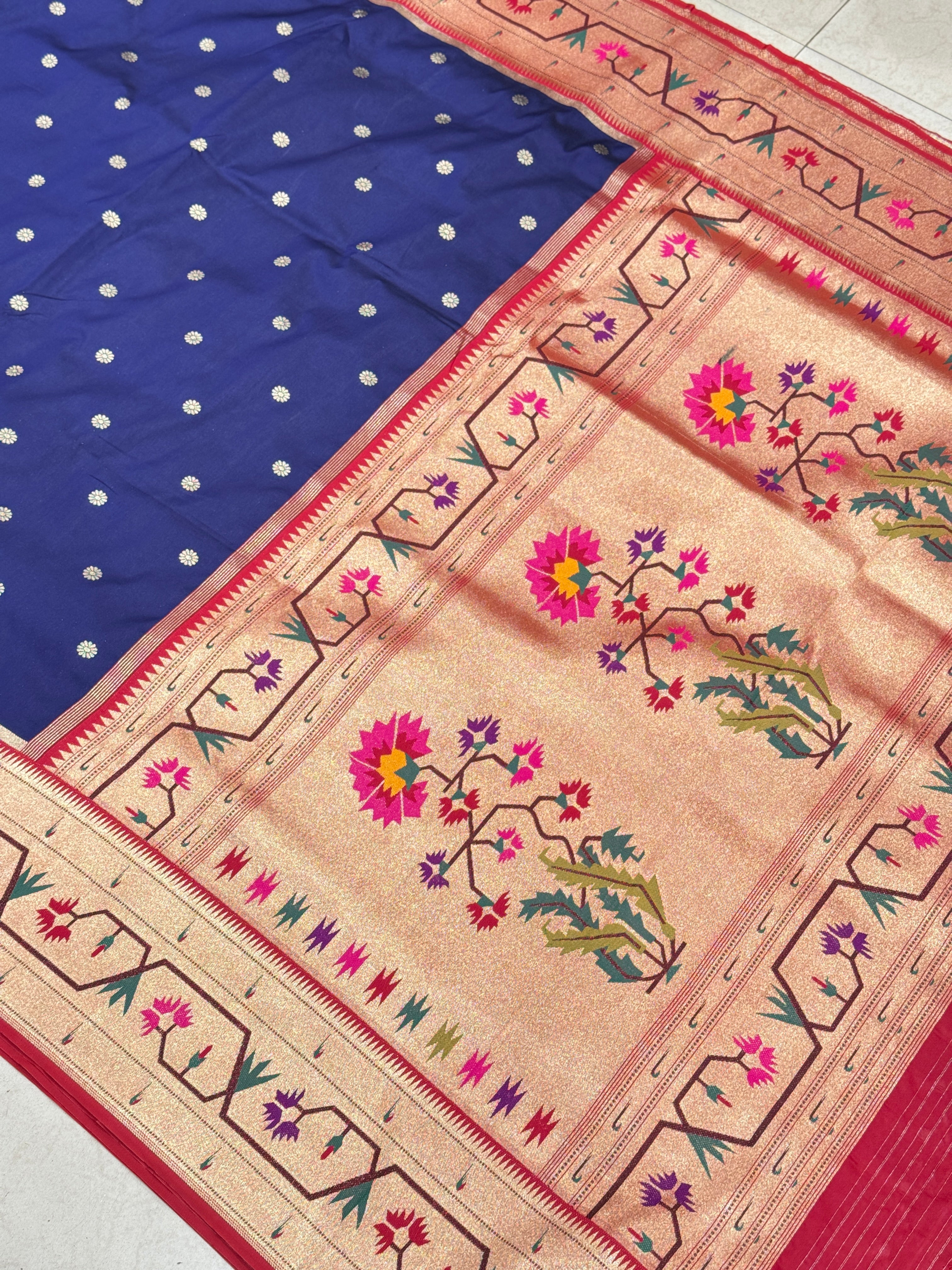 Navy Blue Paithani Silk Saree