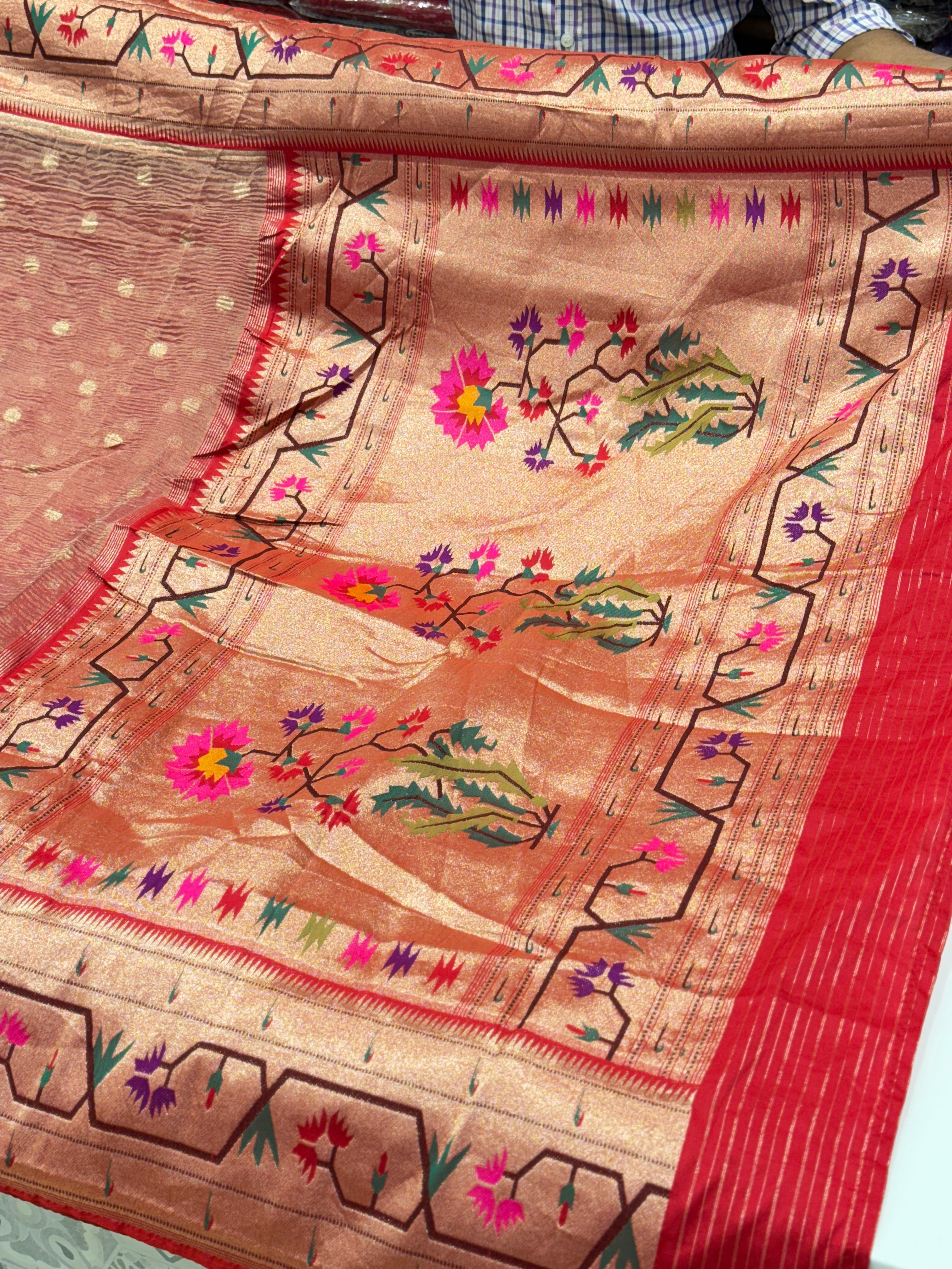 Red Crushed Tissue Paithani Saree