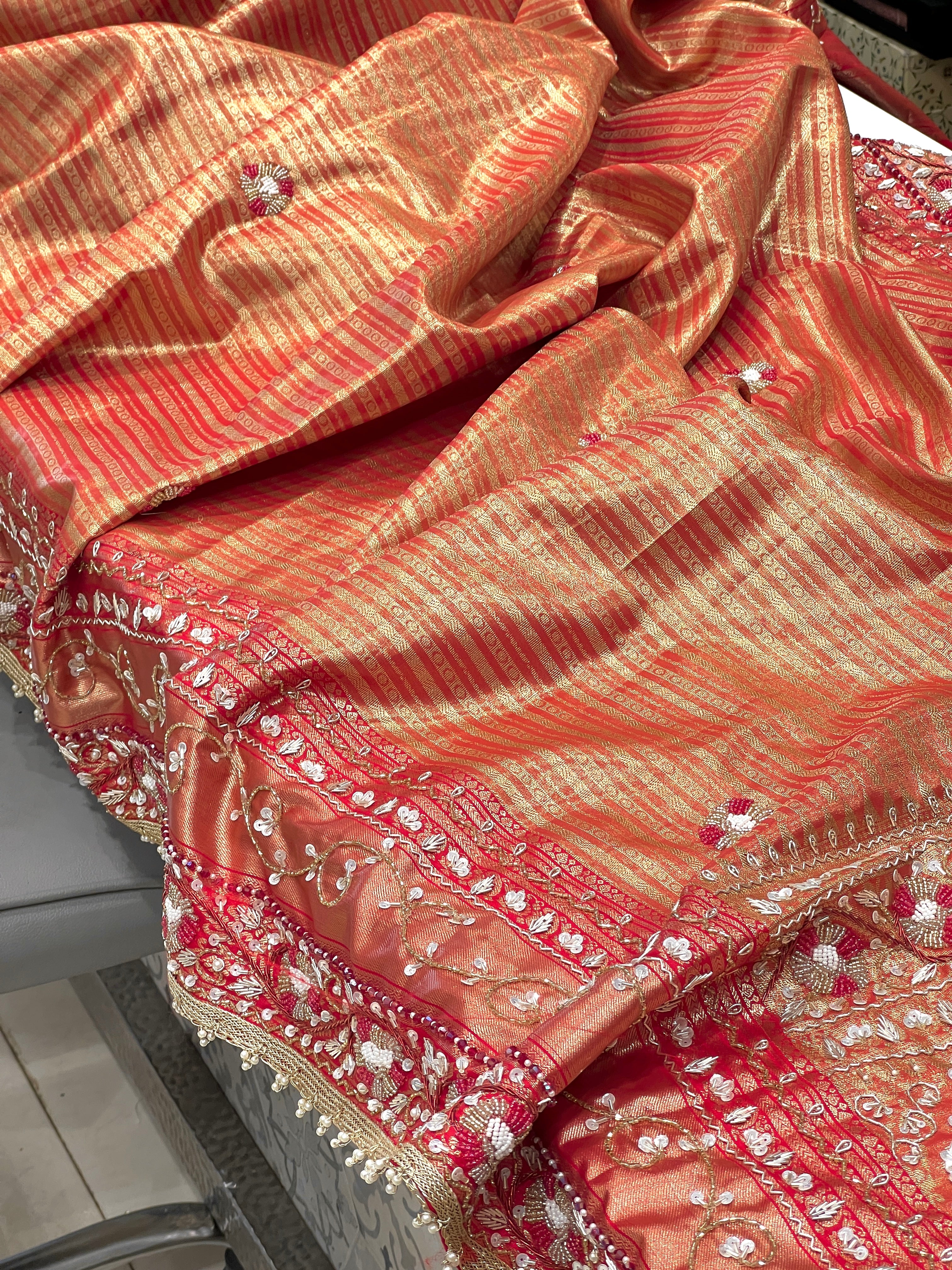 Red Kanjivaram Hand Embroidery Saree