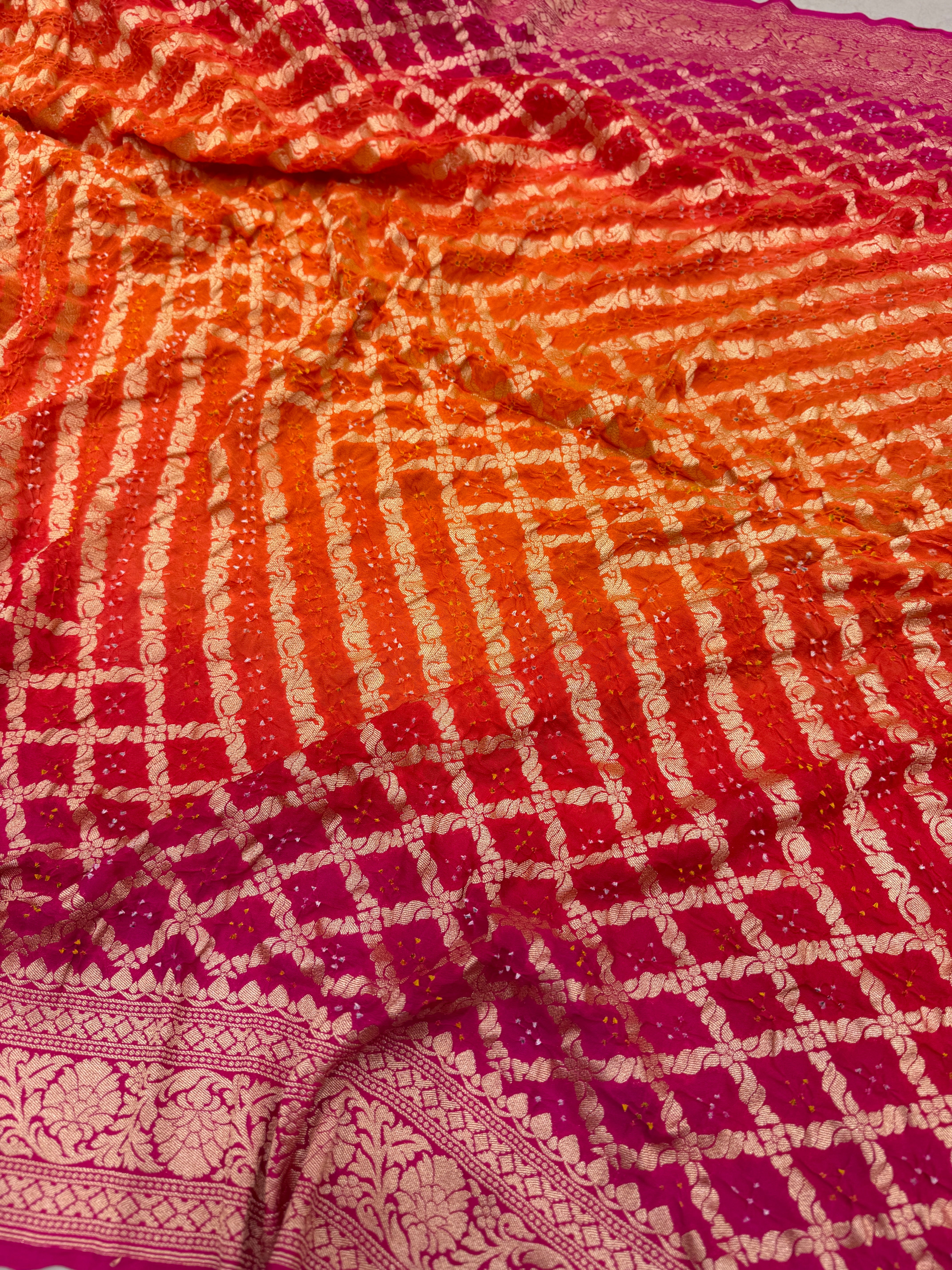 Orange Rani Shaded Bandhej Bandhini Saree