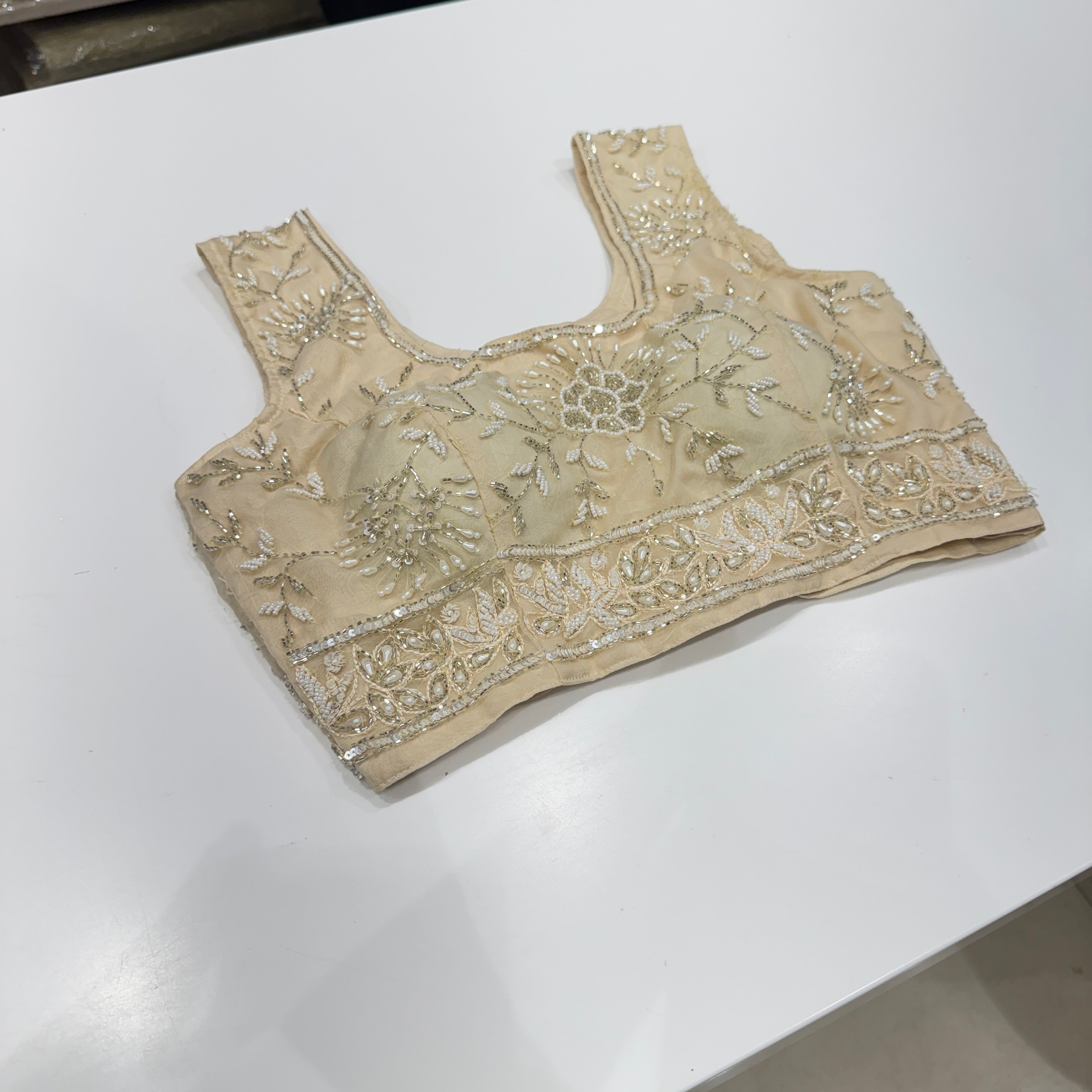 Beige Organza Hand Embroidered Ready Blouse