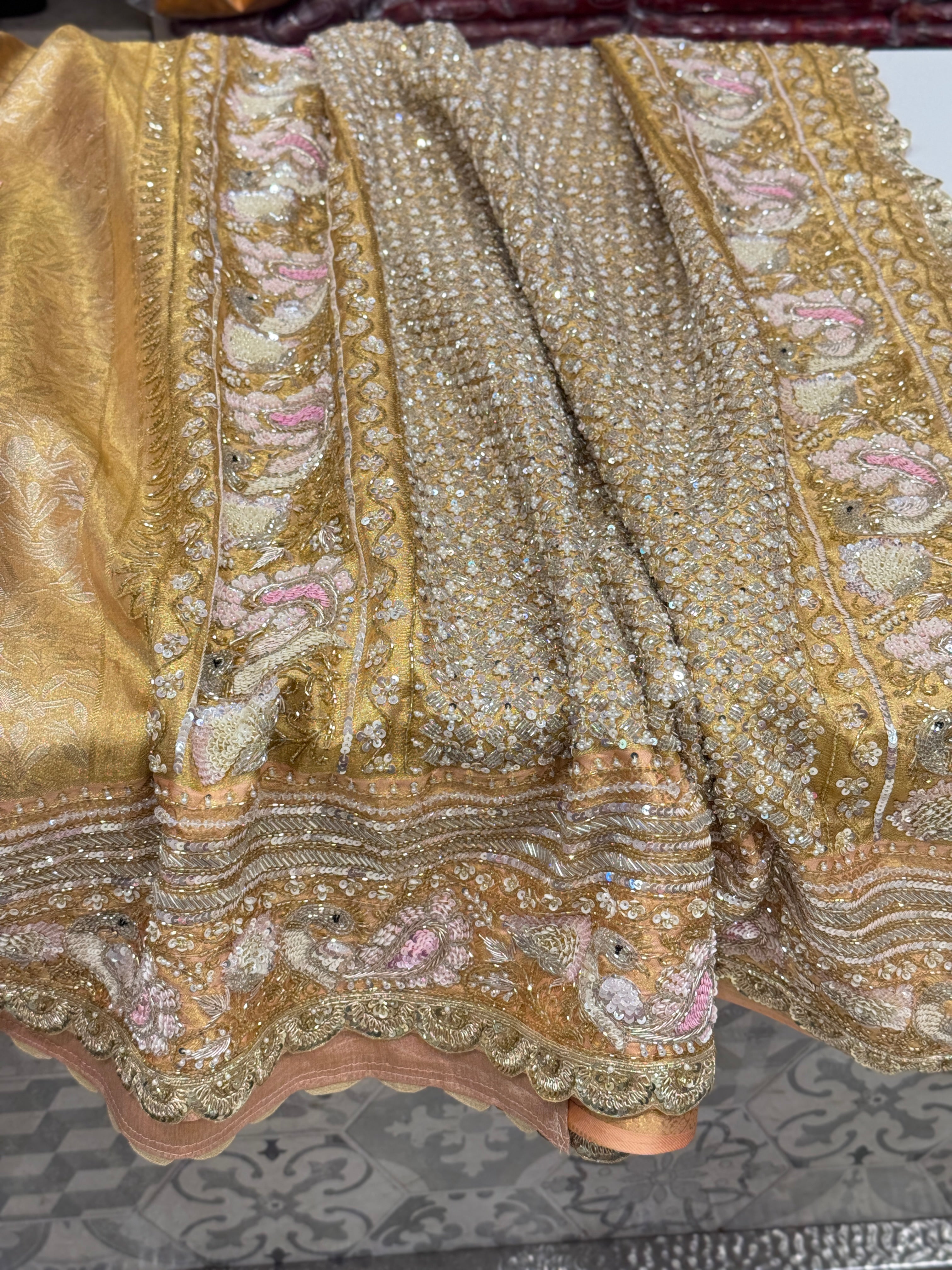Peach Kanjivaram Motif Hand Embroidery Saree