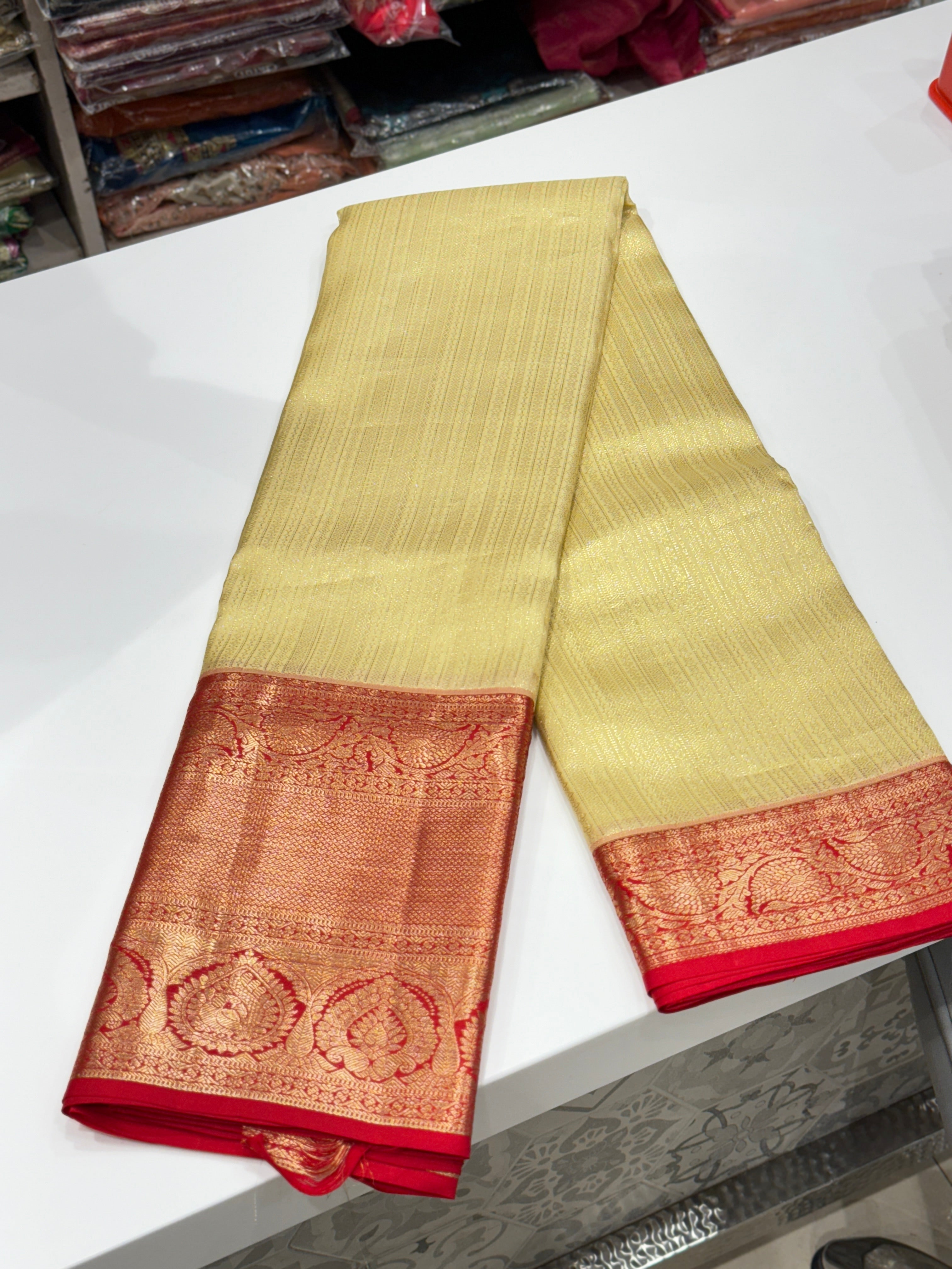 Light Beige Silk Red Pallu Kanjivaram