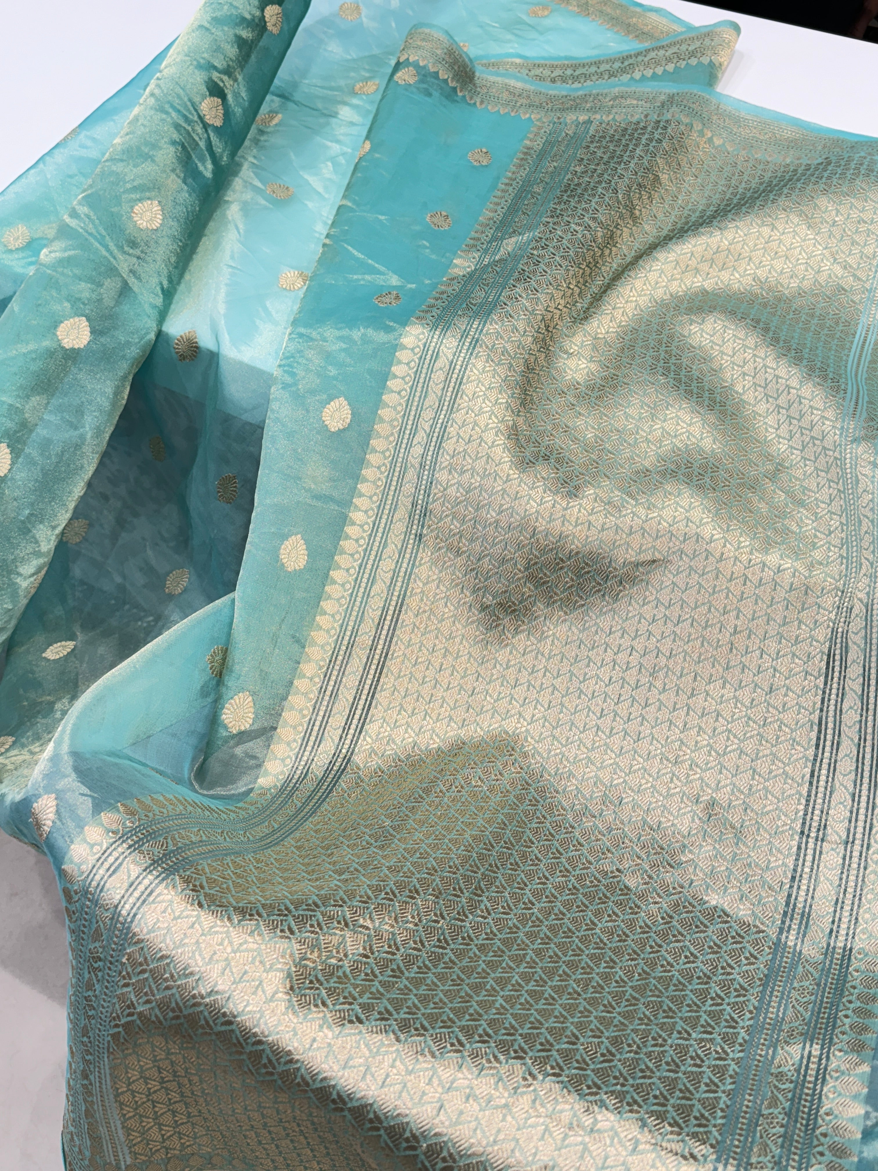 Sea Green Handloom Banarasi Tissue Kadwa Saree