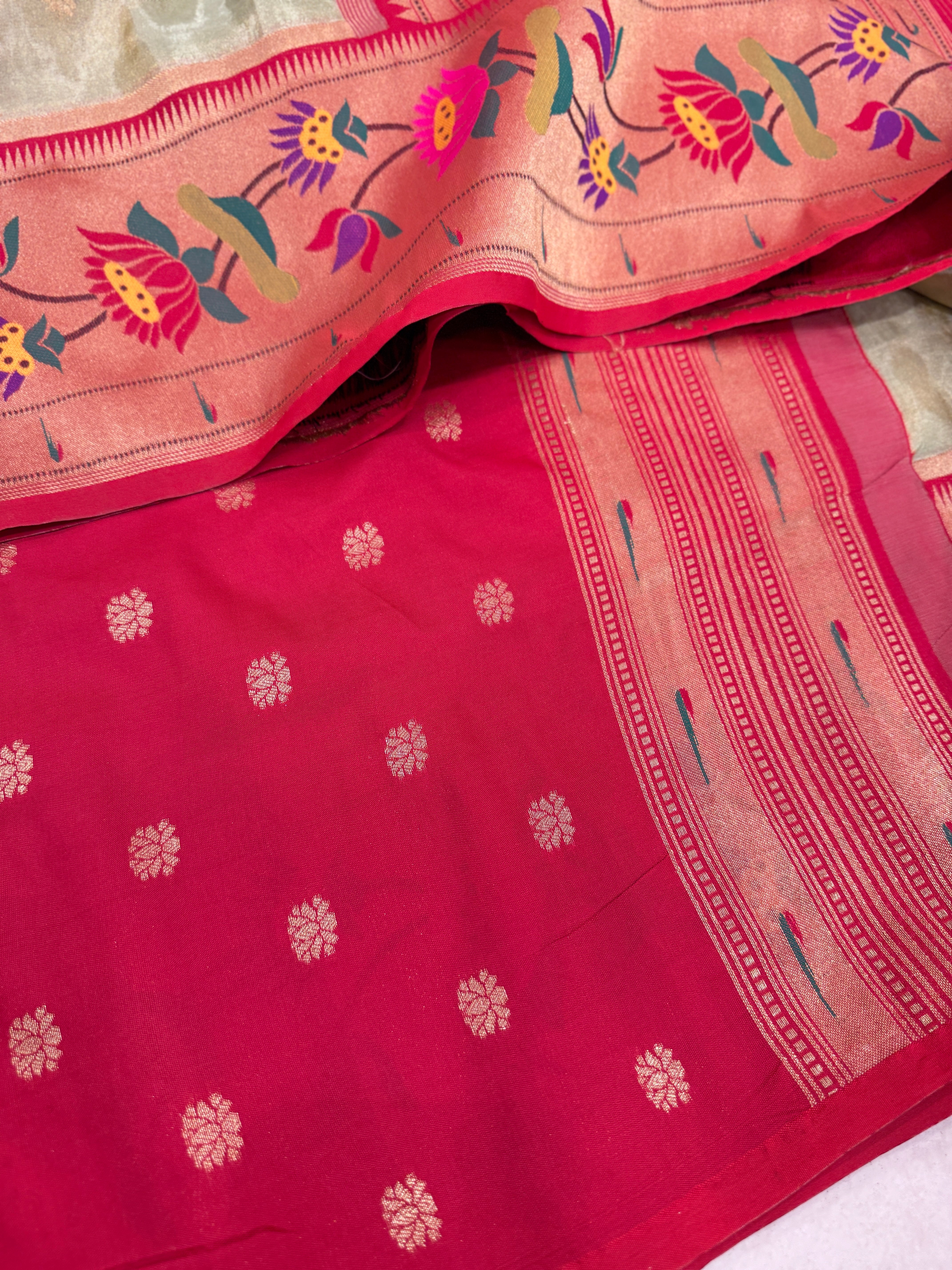 Pista Green Tissue Paithani Lotus Border Saree