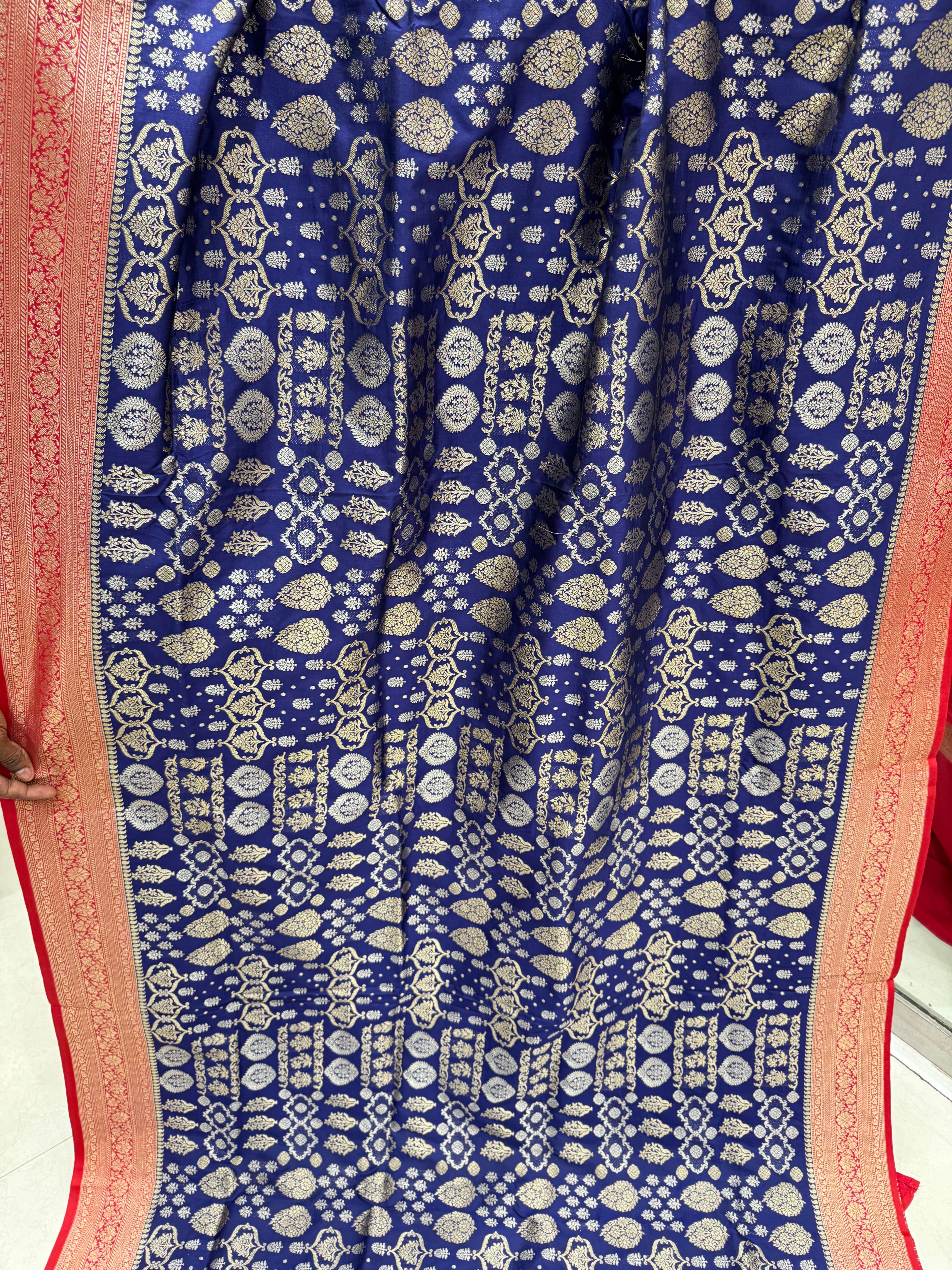 Blue Banarasi Silk Contrast Border Saree