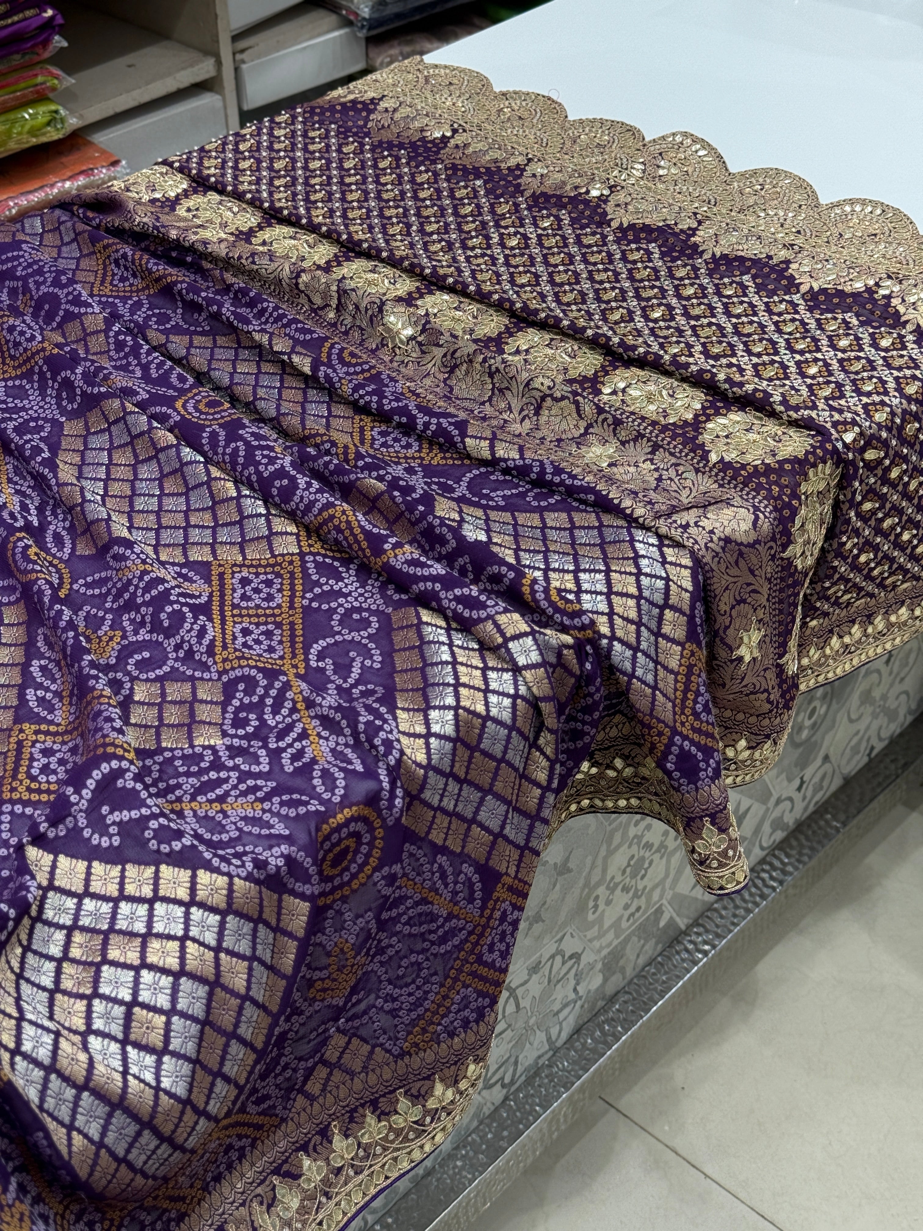 Violet Woven Bandhej Gotapatti Saree