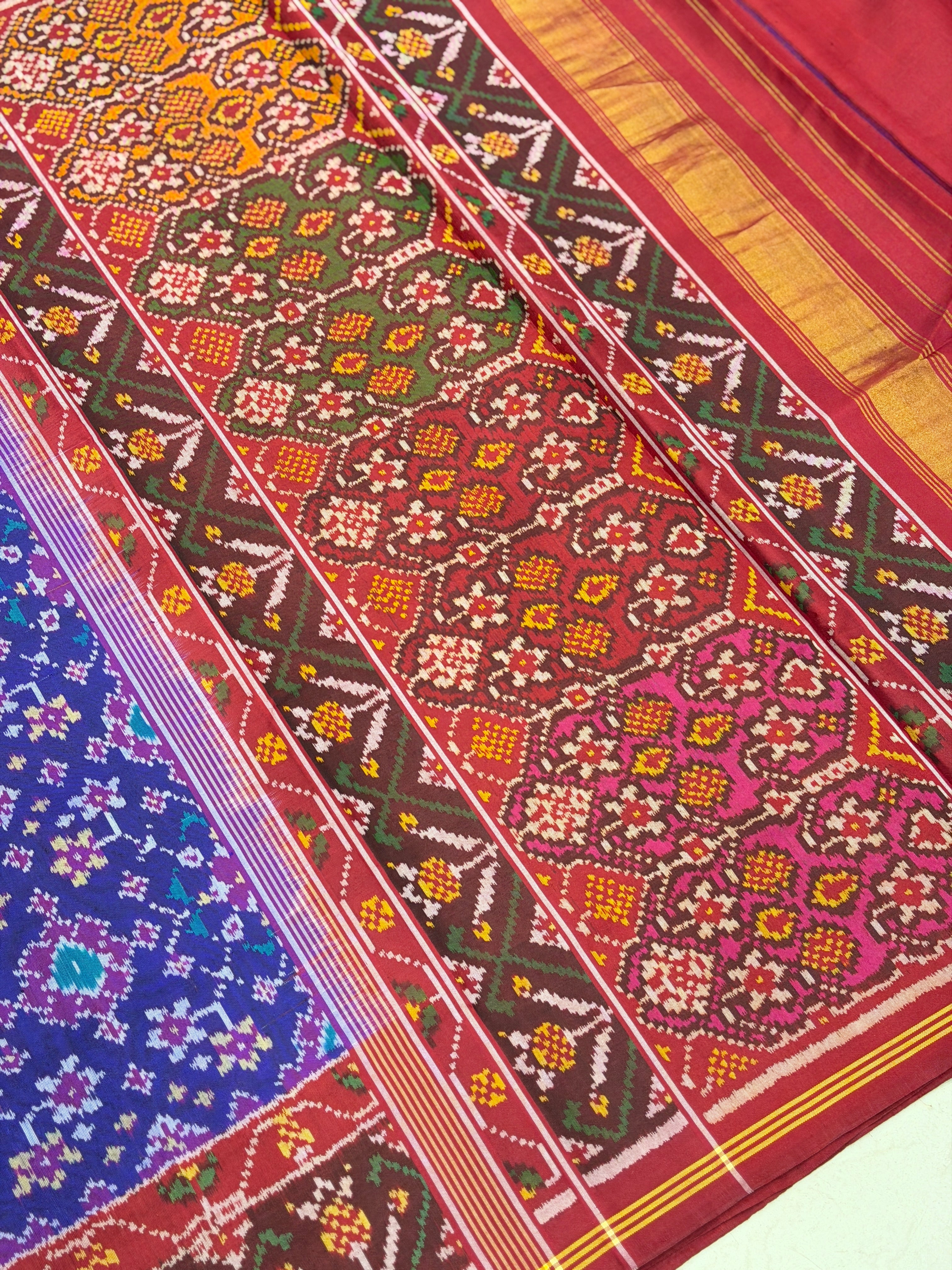 Violet Red Navratna Pure Silk Handloom Patan Patola