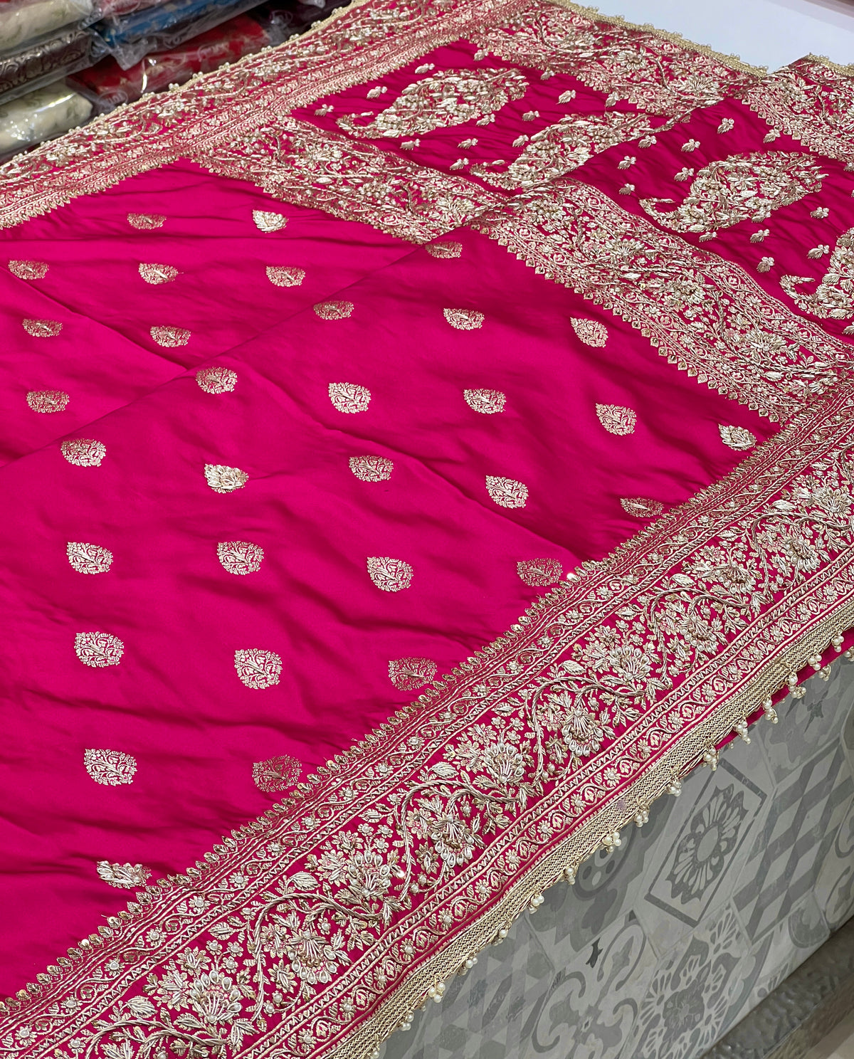 Rani Banarasi Silk Butti Hand Embroidery Zardozi Saree