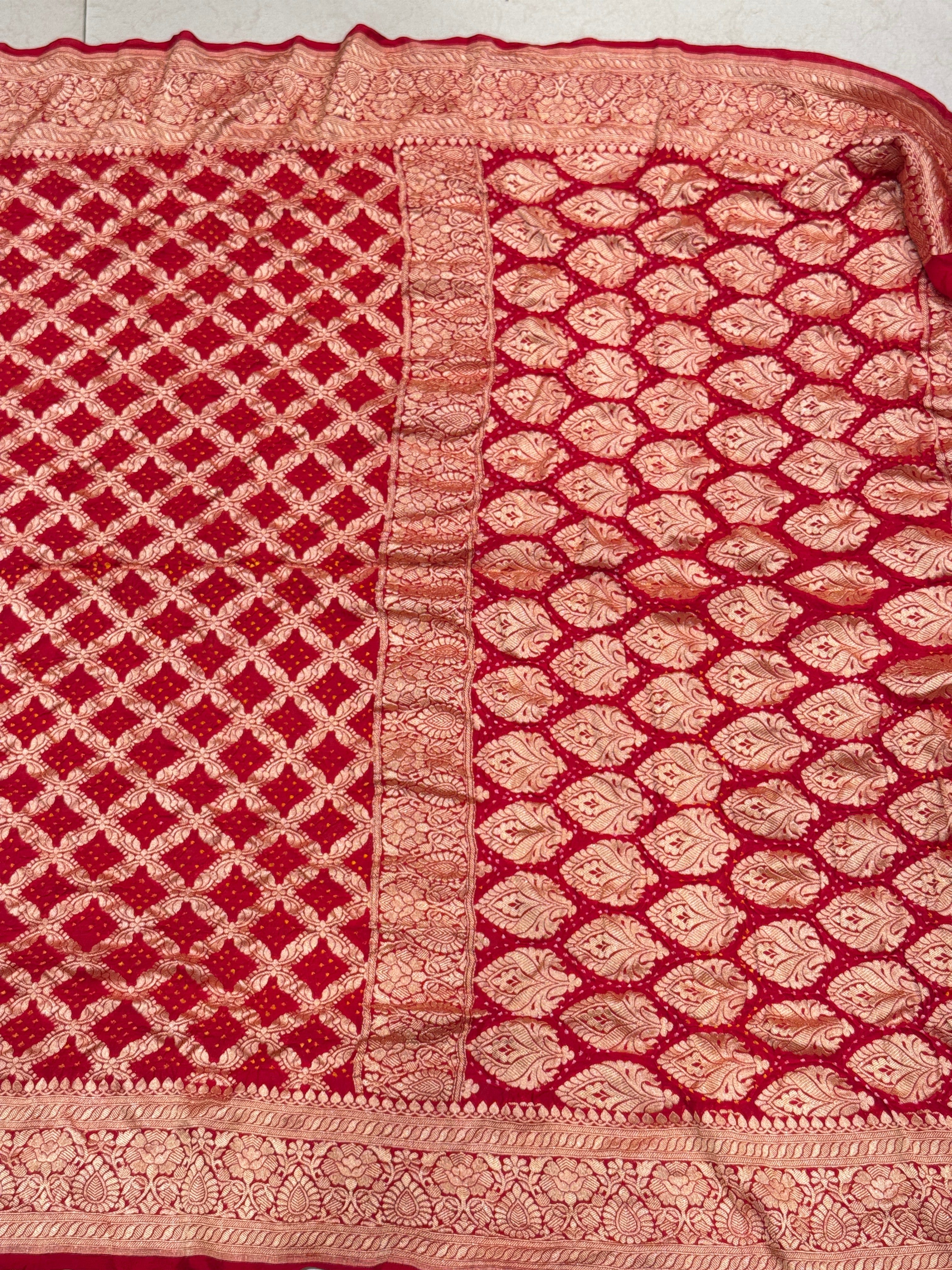 Red Bandhej Bandhini Saree