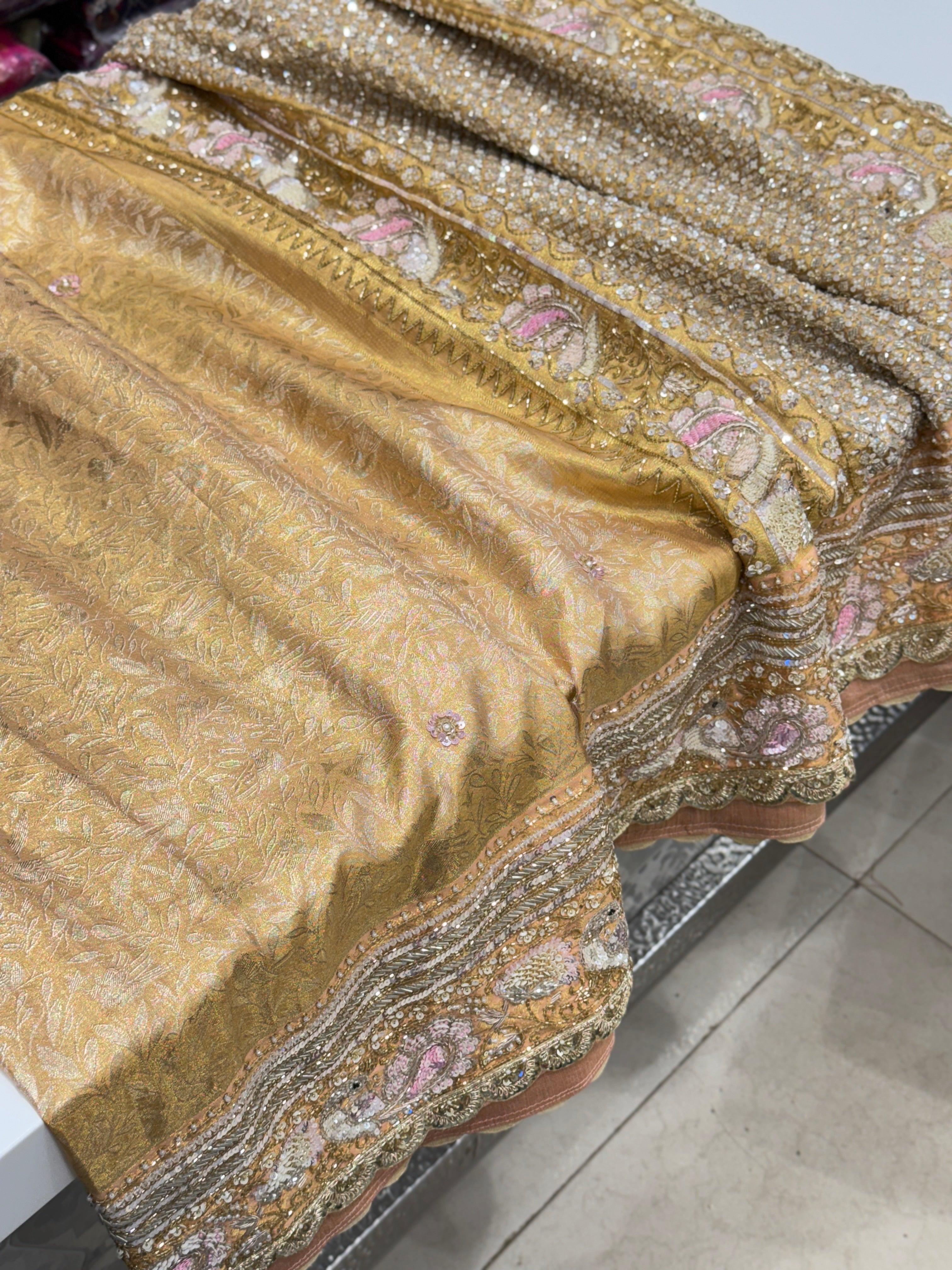 Peach Kanjivaram Motif Hand Embroidery Saree