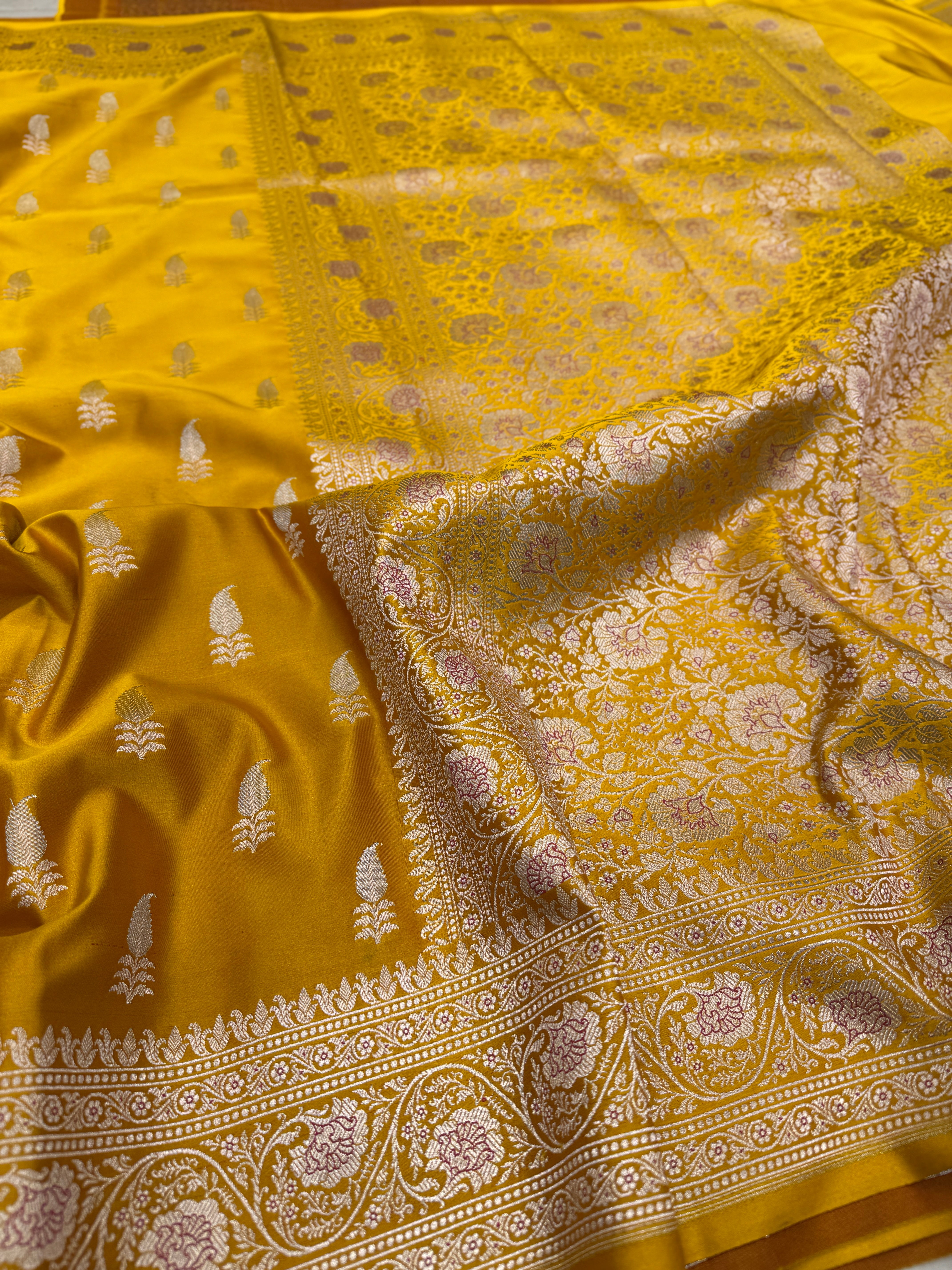 Yellow Banarasi Silk Sona Roopa Buttis Saree