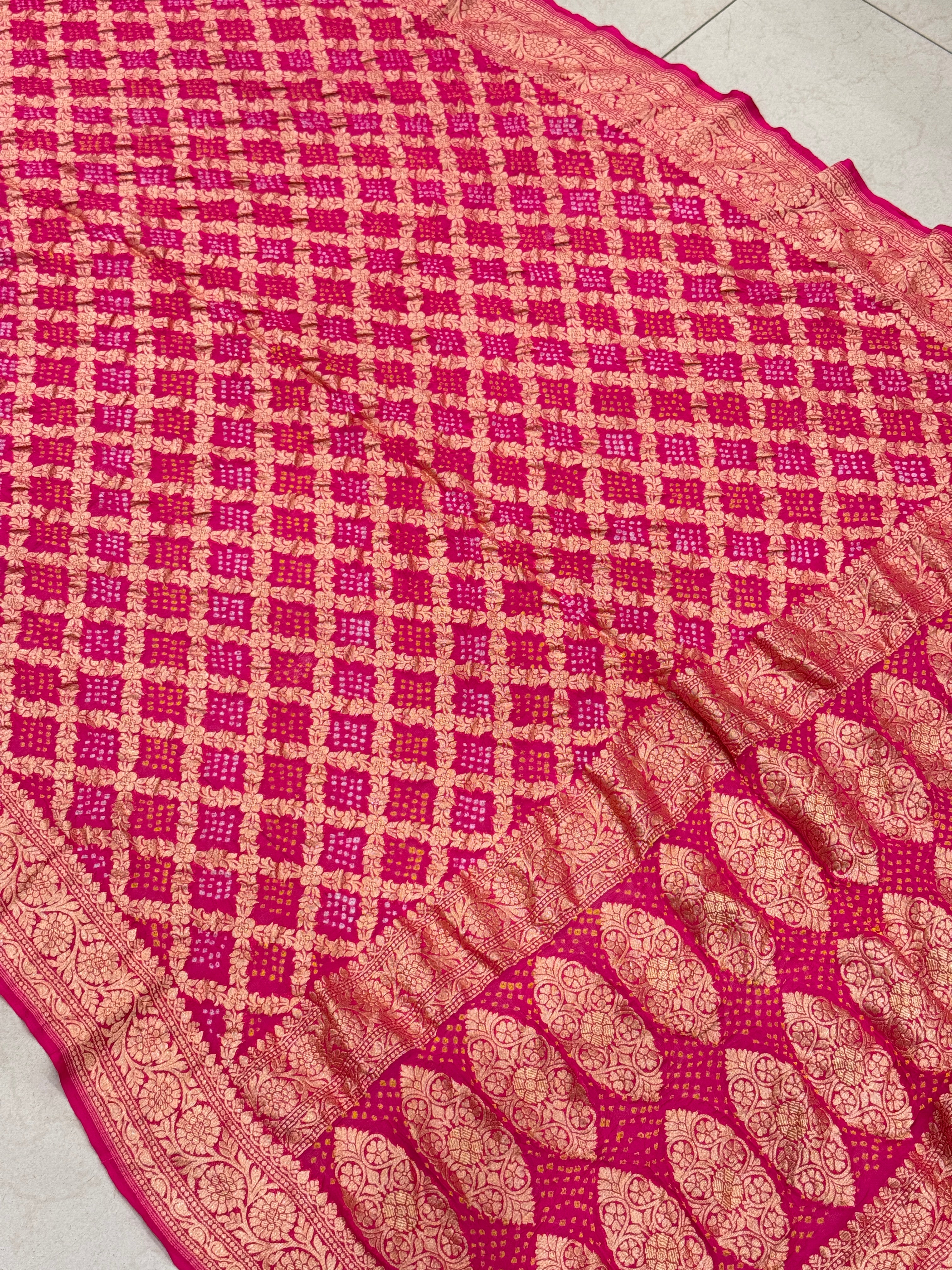 Rani Pink Bandhej Bandhini Saree