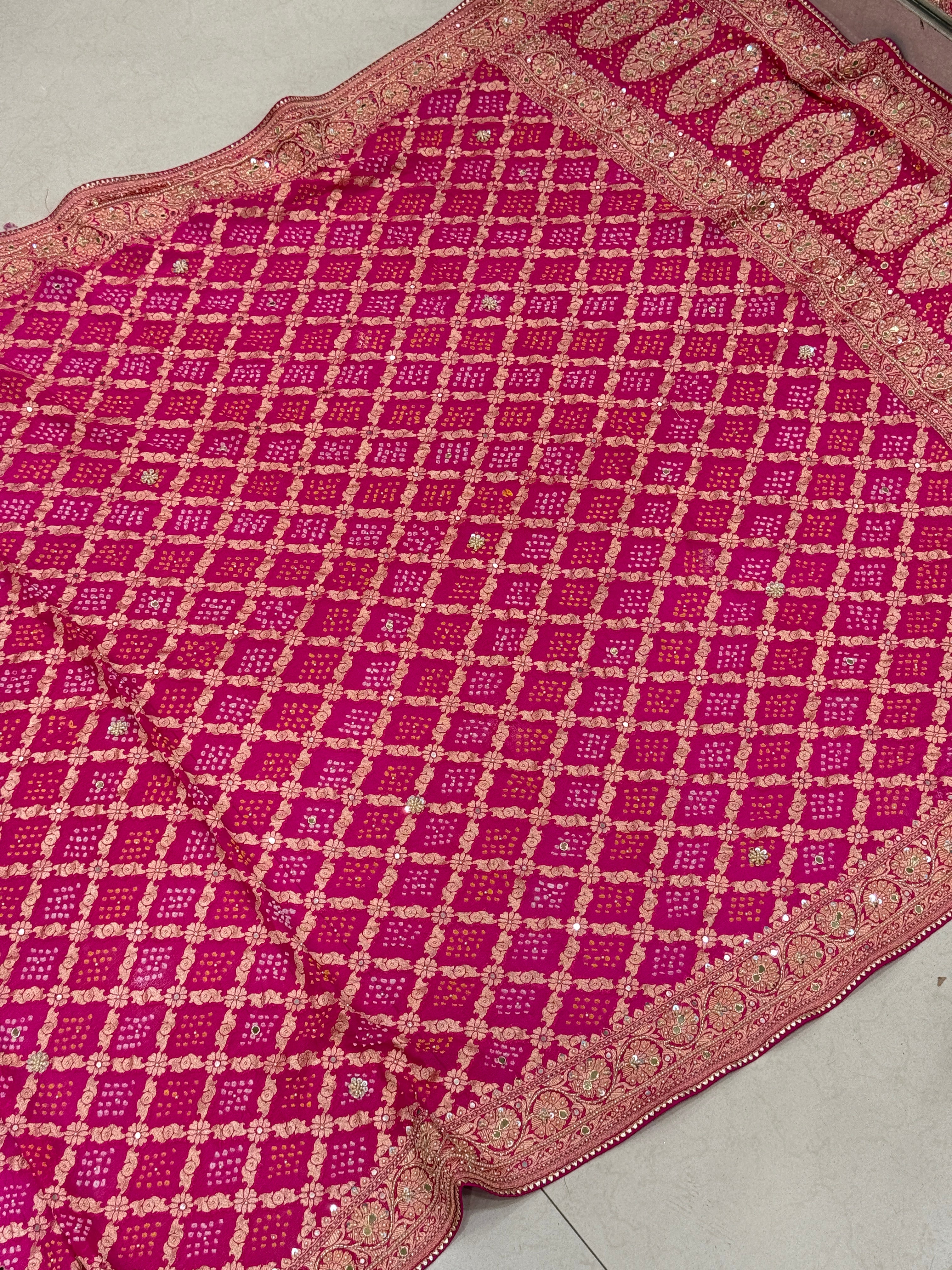 Rani Hand Embroidery Moti Bandhej Dupatta