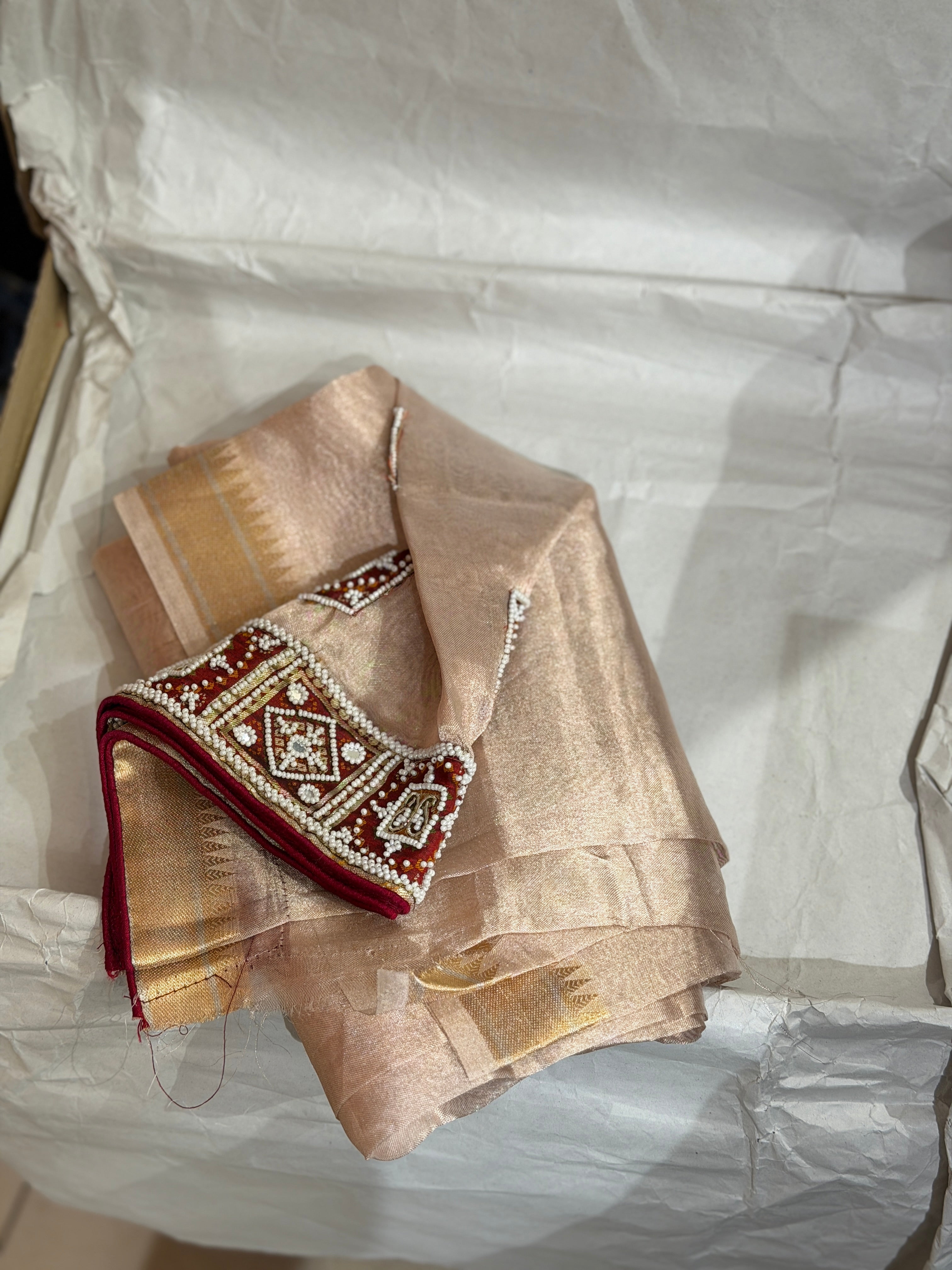 Pink Tissue Banarasi Patola Patch Work Hand Embroidery Saree