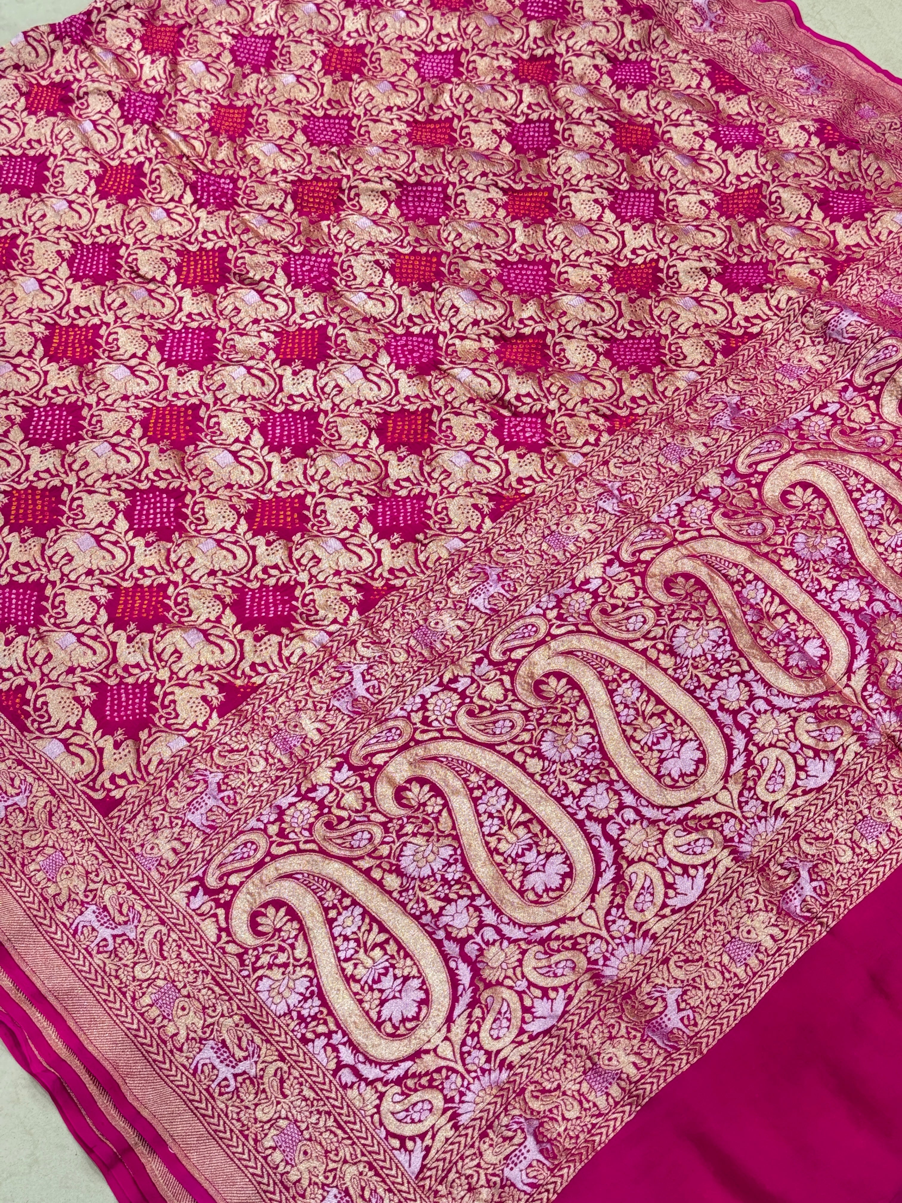 Rani Kadwa Weave Bandhej Saree