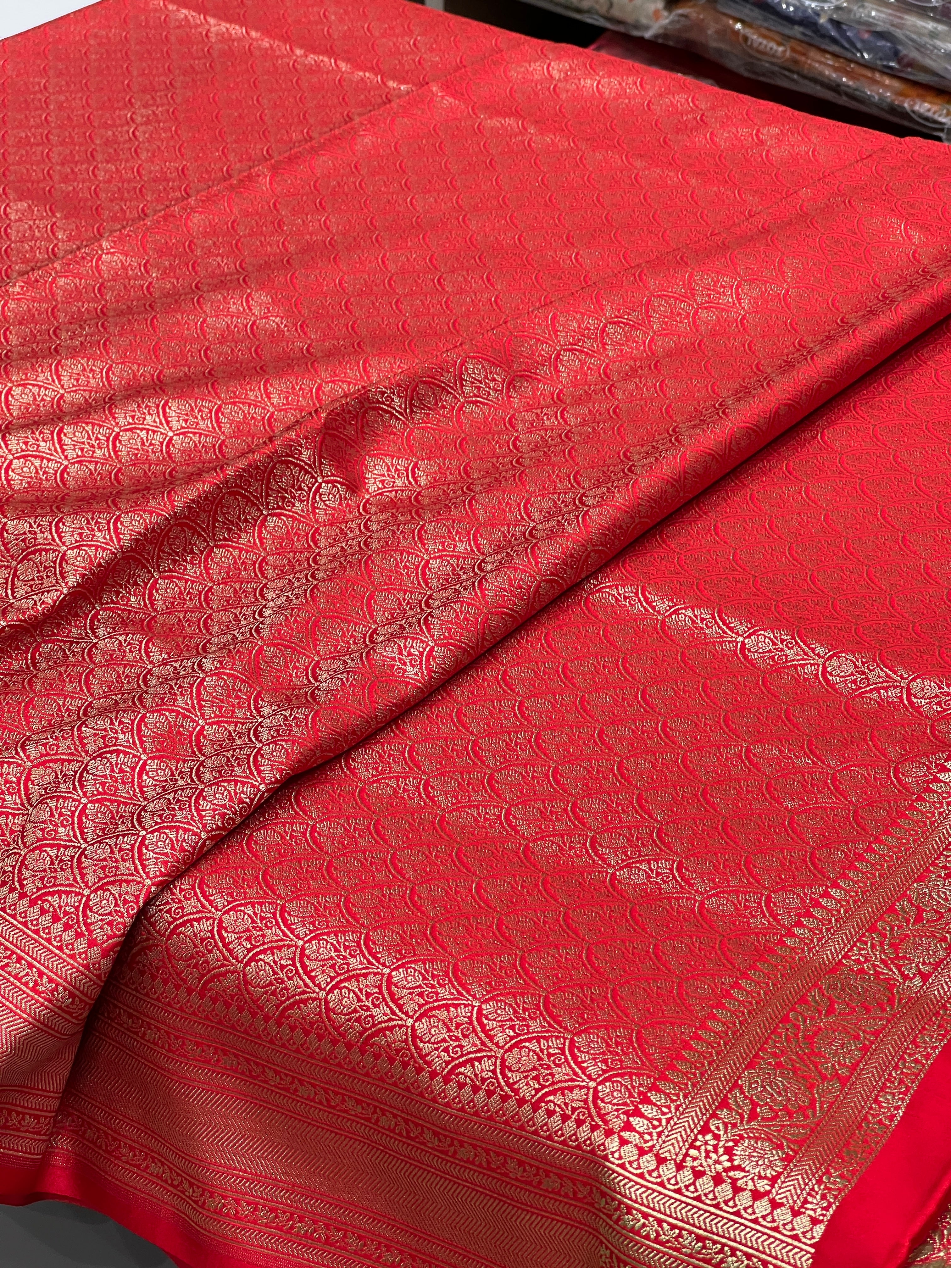 Red Banarasi Silk Pine Jaal Saree