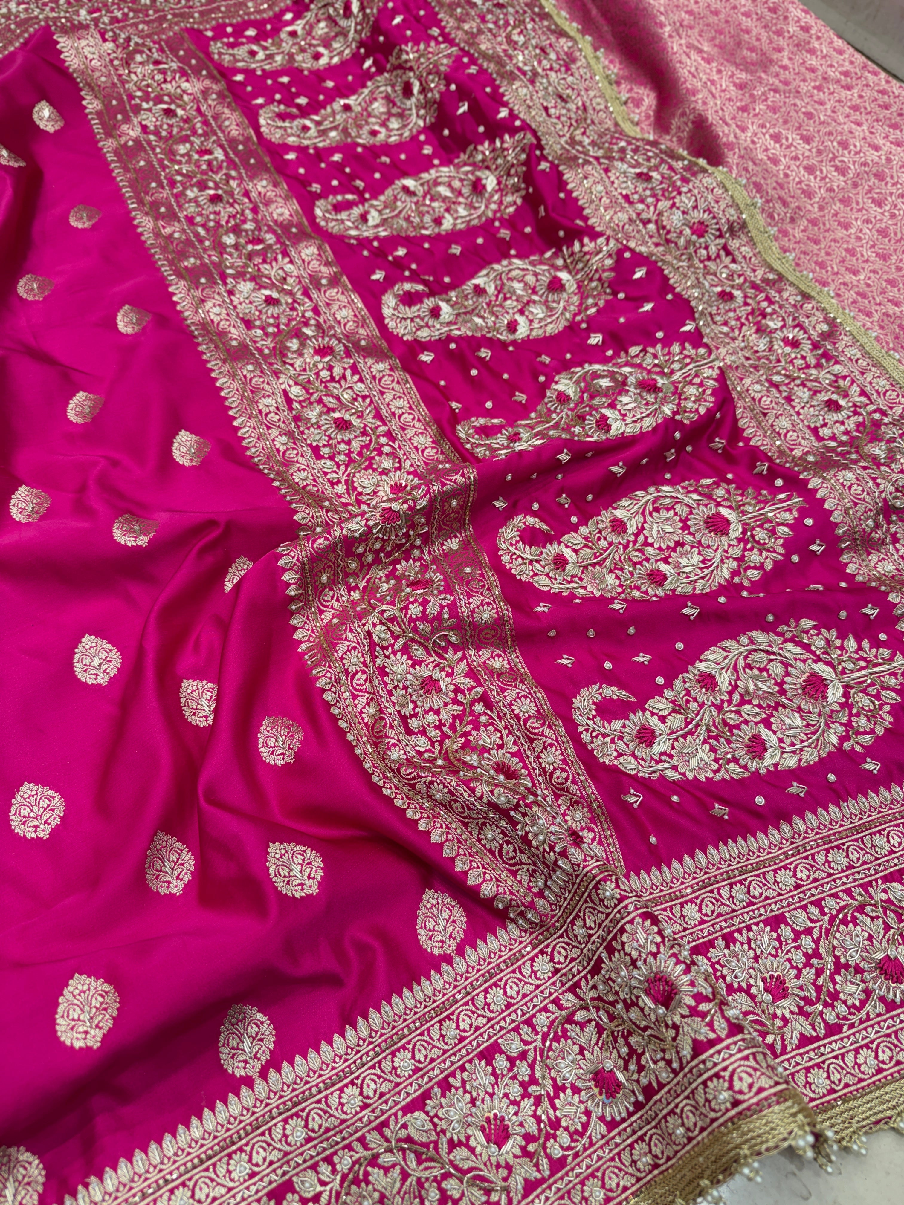 Rani Banarasi Buttas Resham Zardosi Hand Embroidery Saree