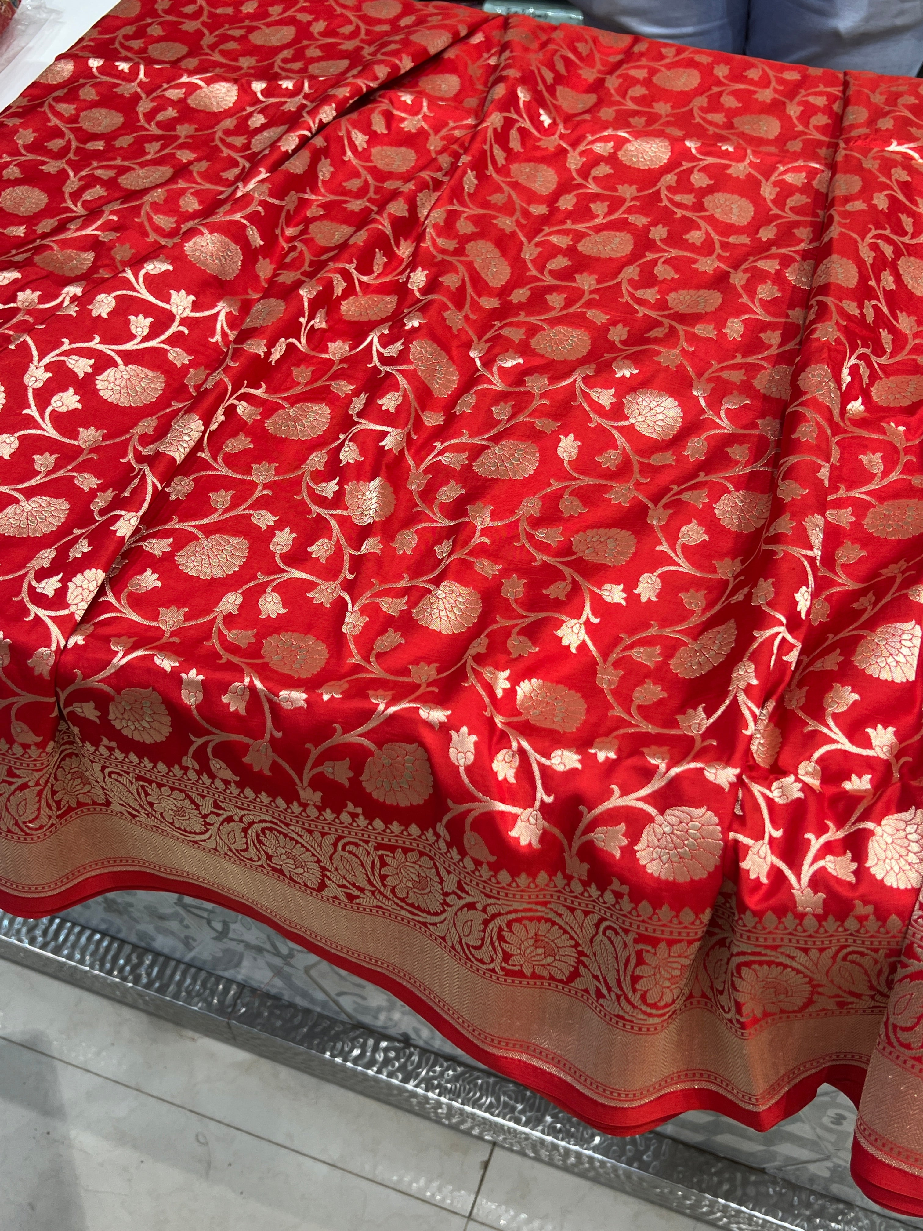 Red Katan Silk Floral Jaal Saree