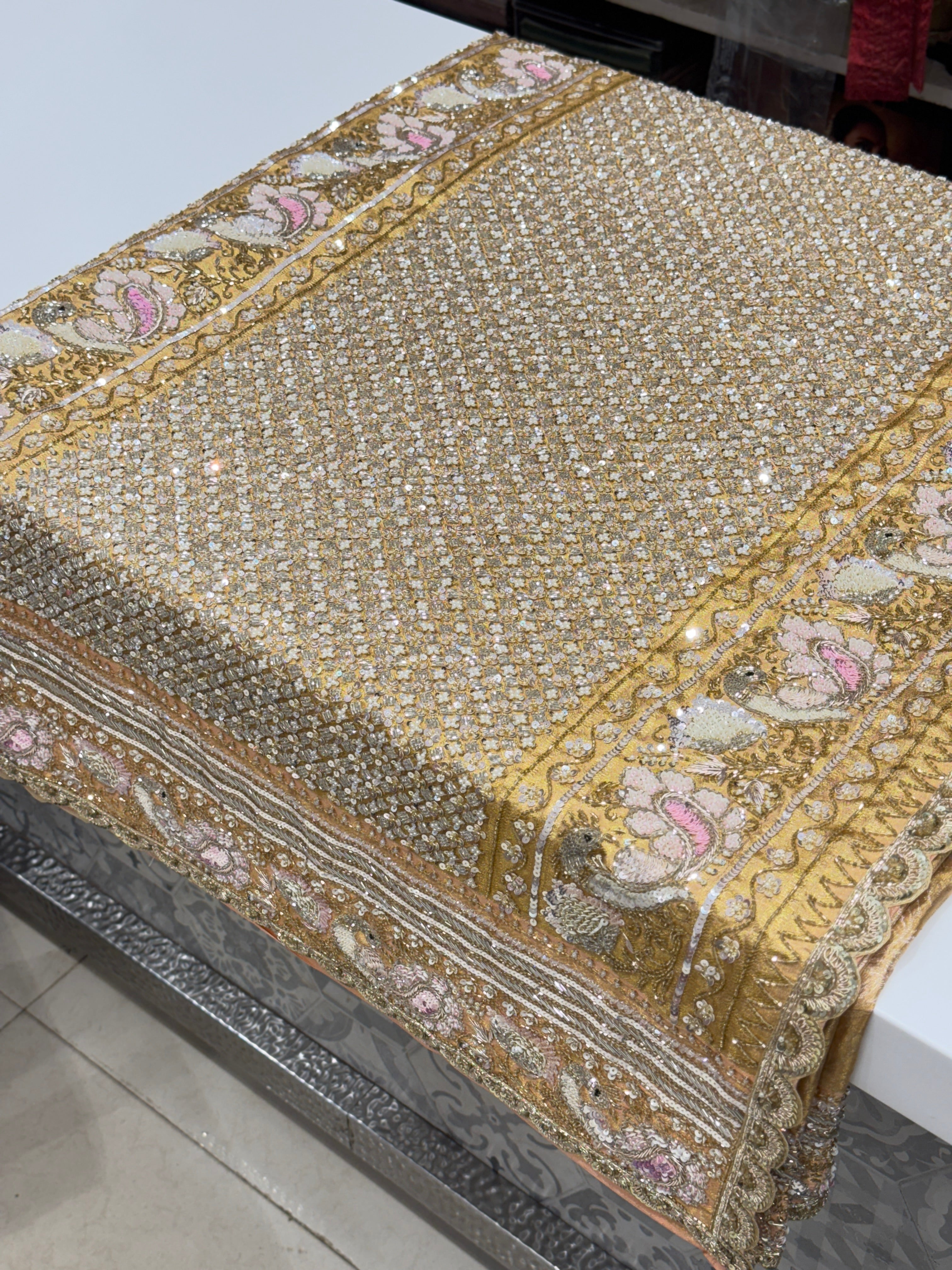 Peach Kanjivaram Motif Hand Embroidery Saree