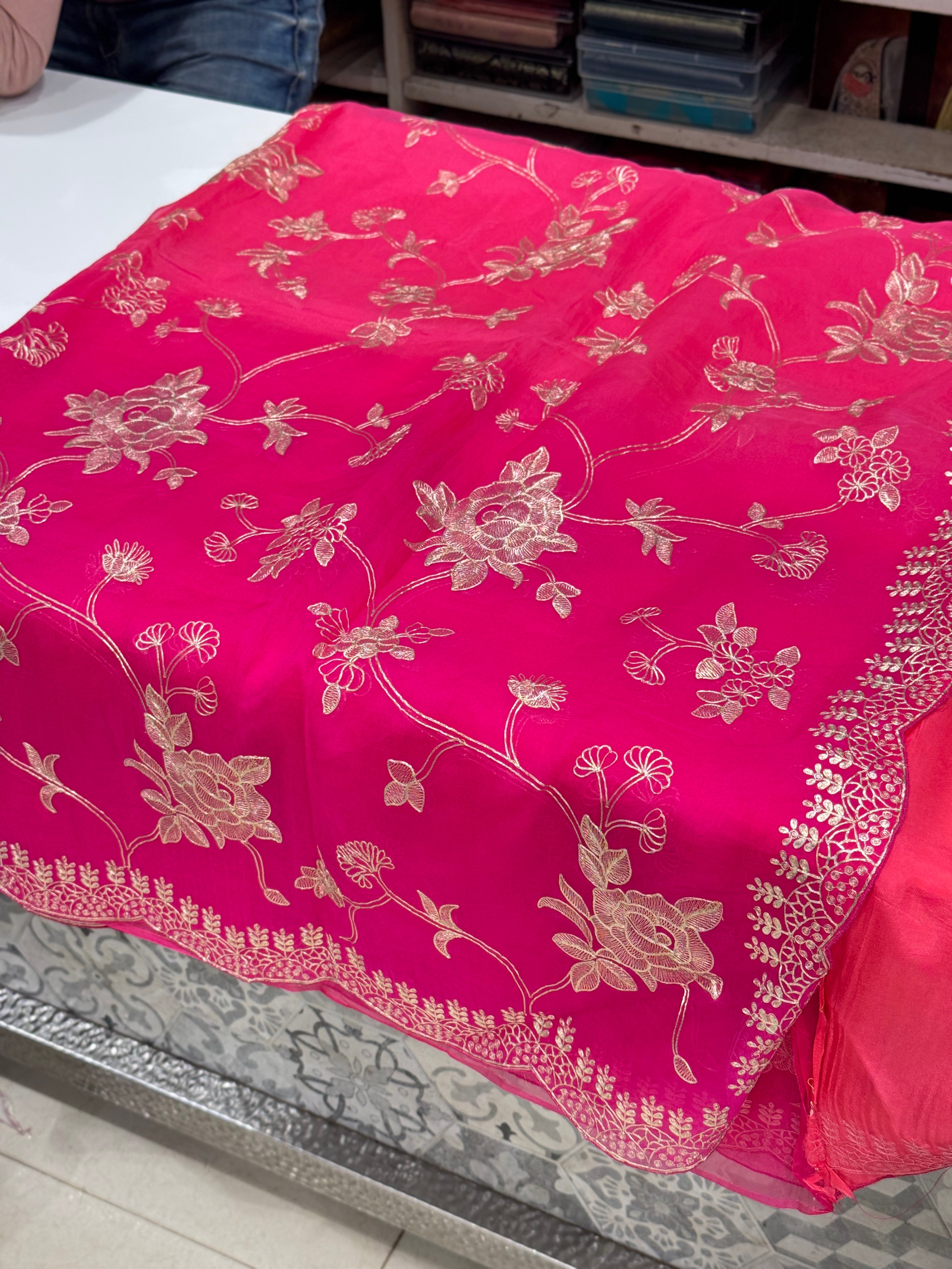 Shaded Handloom Pure Organza Pita Embroidery Saree